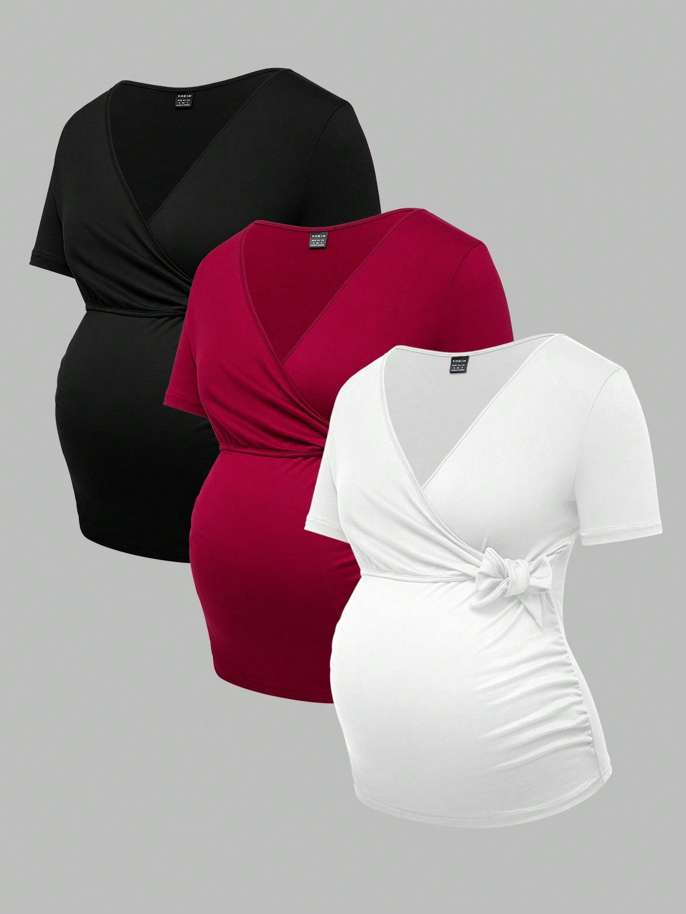 Modmama Maternity Summer Urban Leisure Nursing Apparel V-Neck Crisscross Front Short Sleeve Bodycon Pregnancy T-Shirt