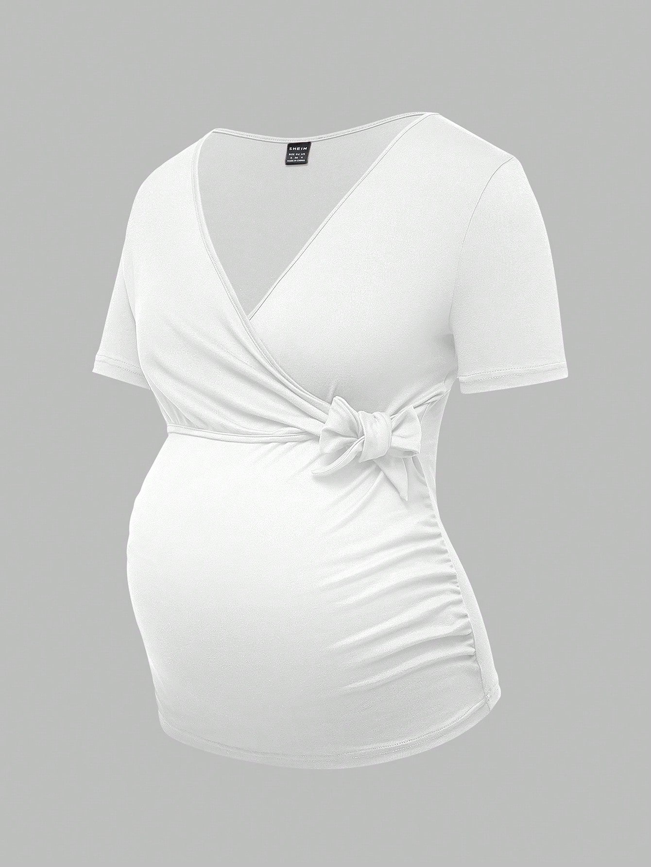 Modmama Maternity Summer Urban Leisure Nursing Apparel V-Neck Crisscross Front Short Sleeve Bodycon Pregnancy T-Shirt
