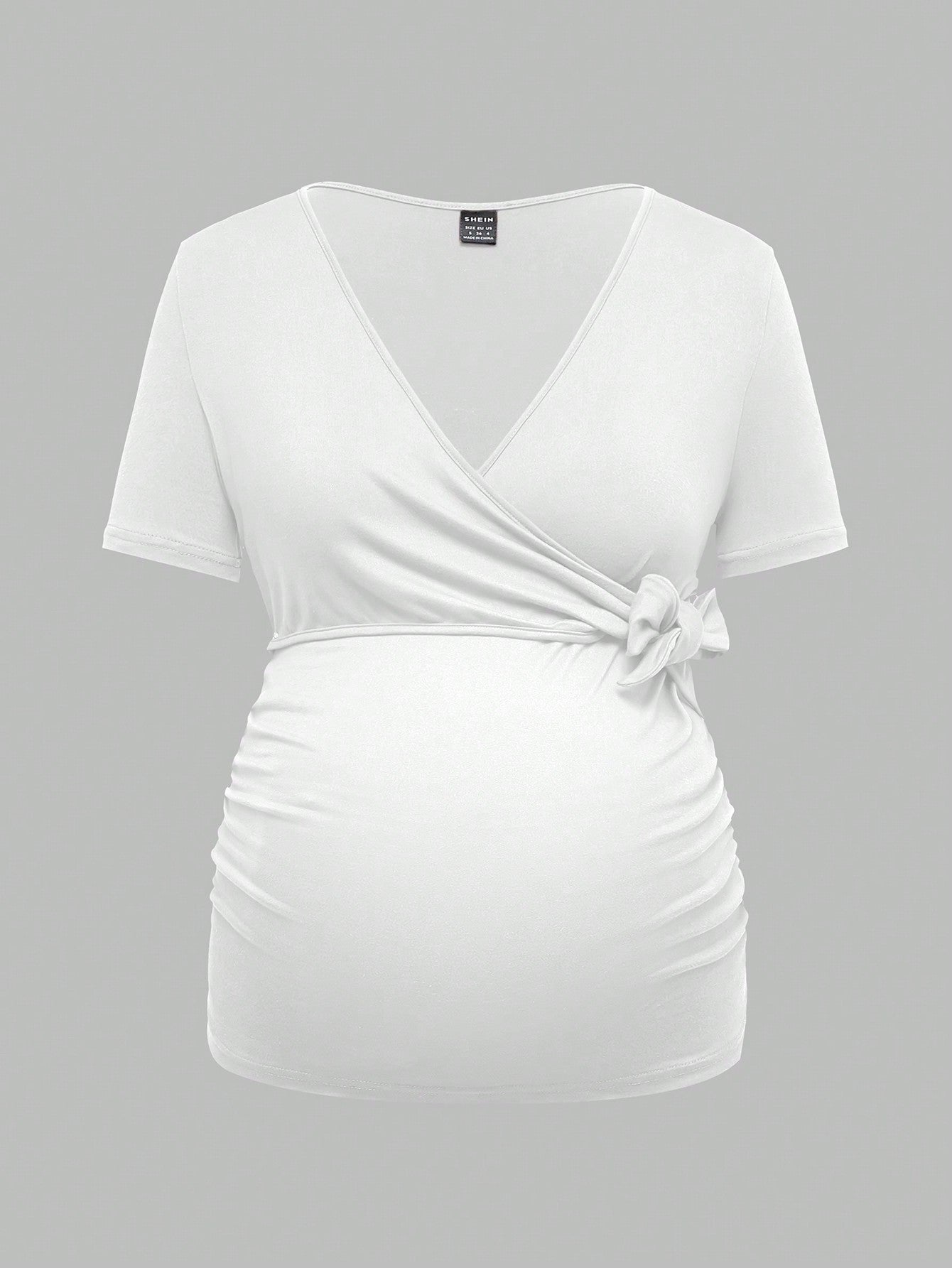 Modmama Maternity Summer Urban Leisure Nursing Apparel V-Neck Crisscross Front Short Sleeve Bodycon Pregnancy T-Shirt