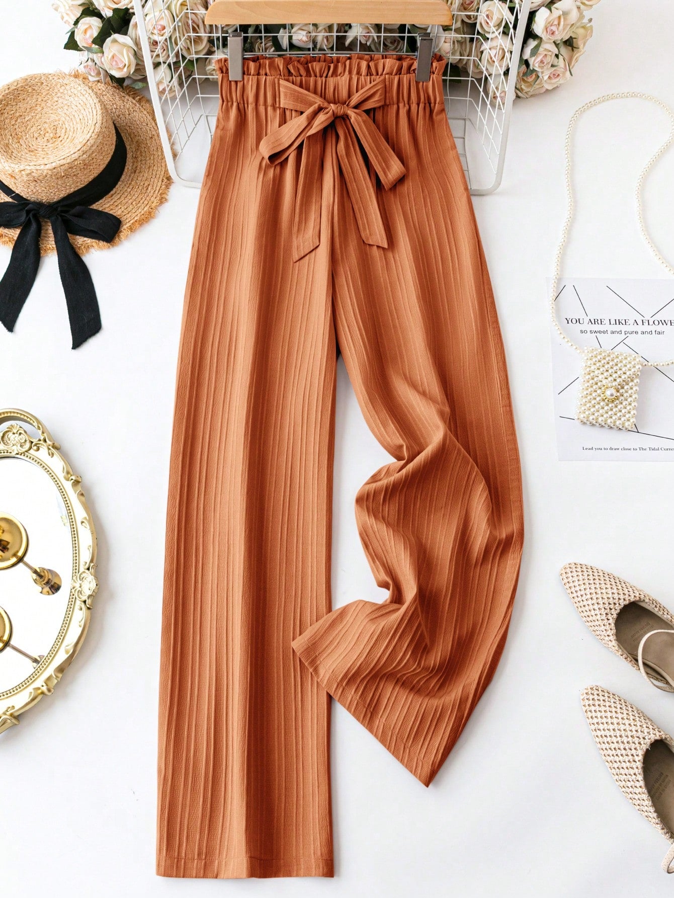 LUNE Women's Casual Front Tie Leopard Print Pants, Simple Design For Everyday Wear