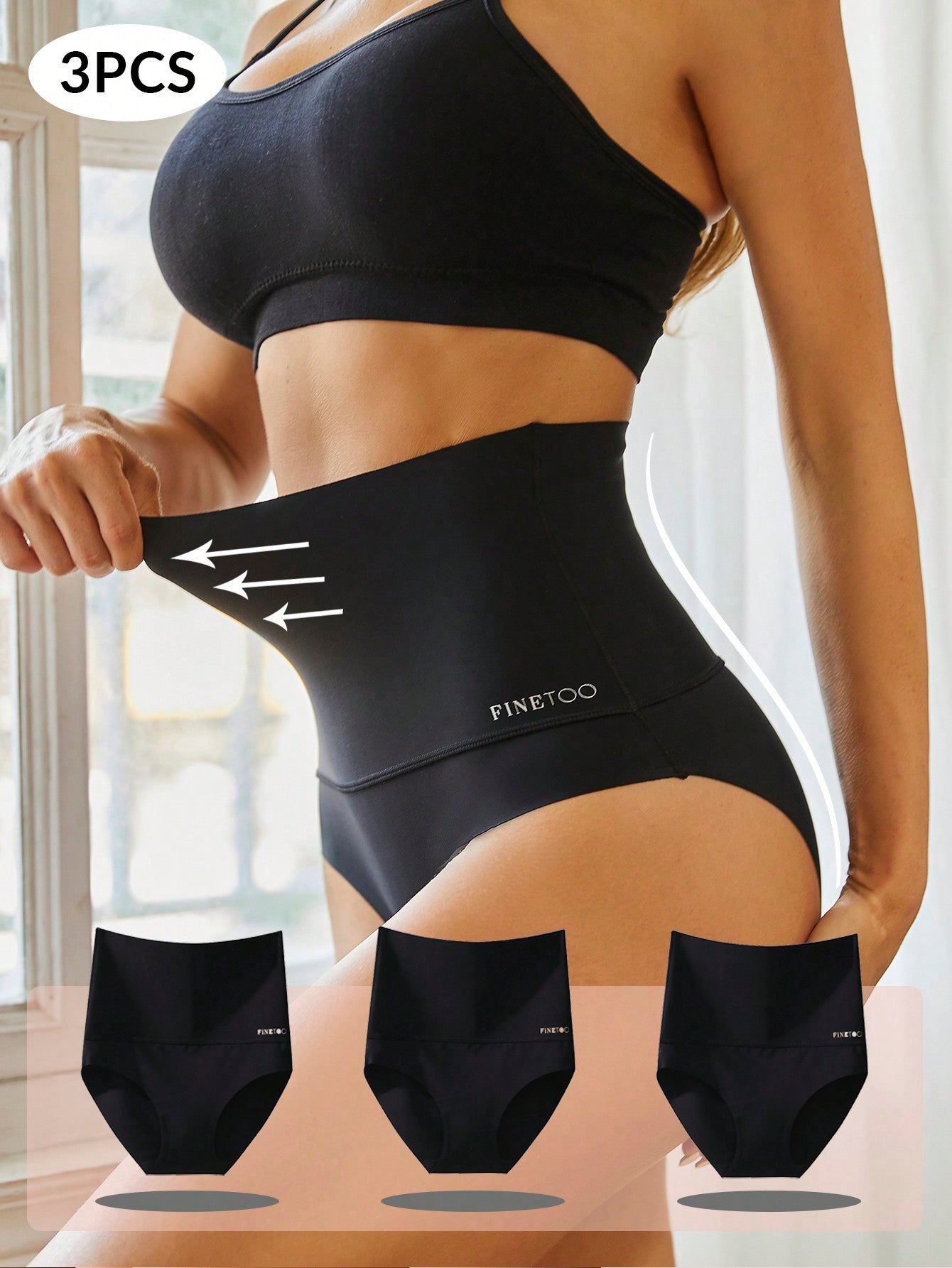 3pcs/Set Women's High Waist Seamless Tummy Control Panties