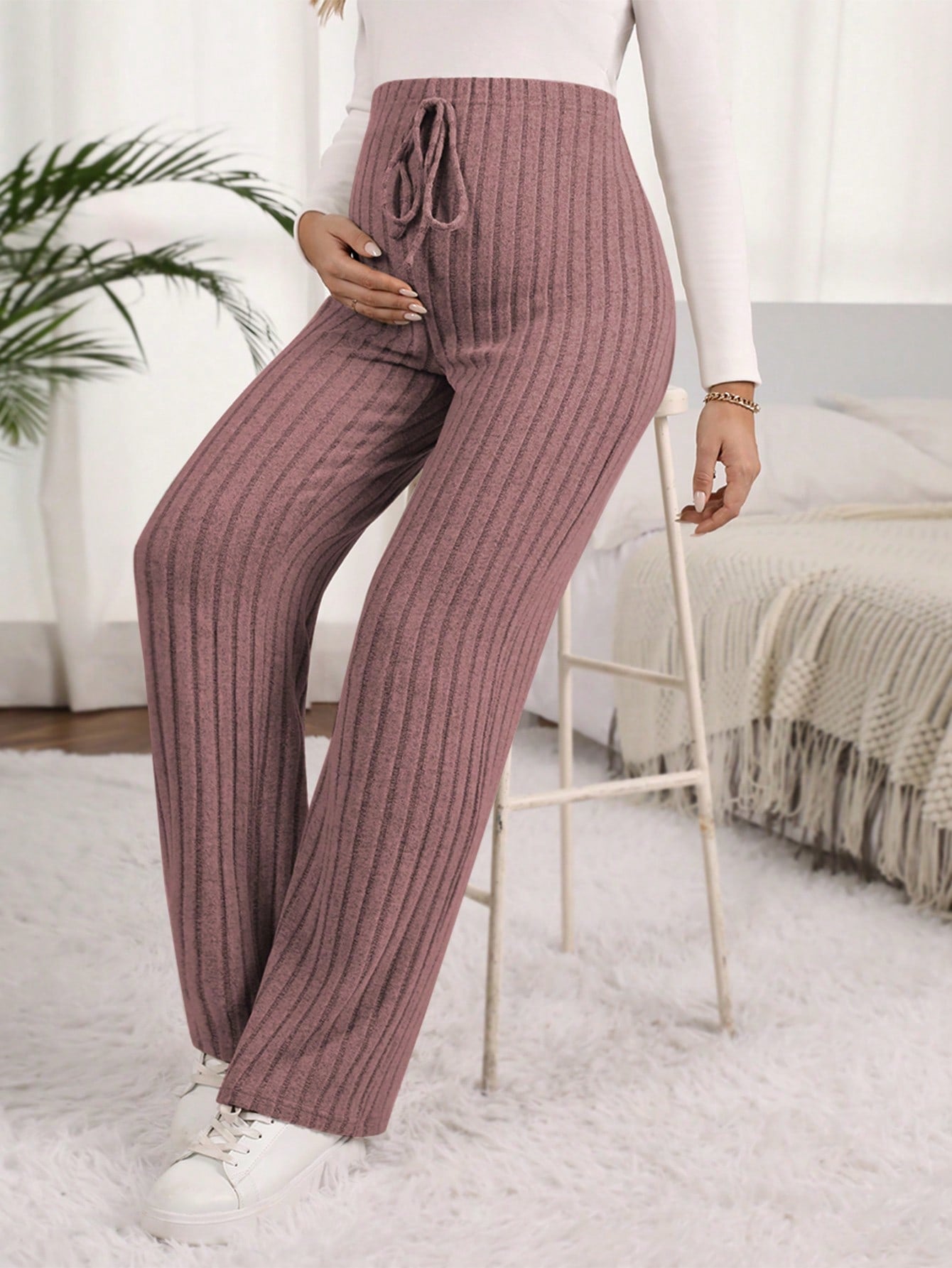 Maternity High Waisted Ribbed Pants