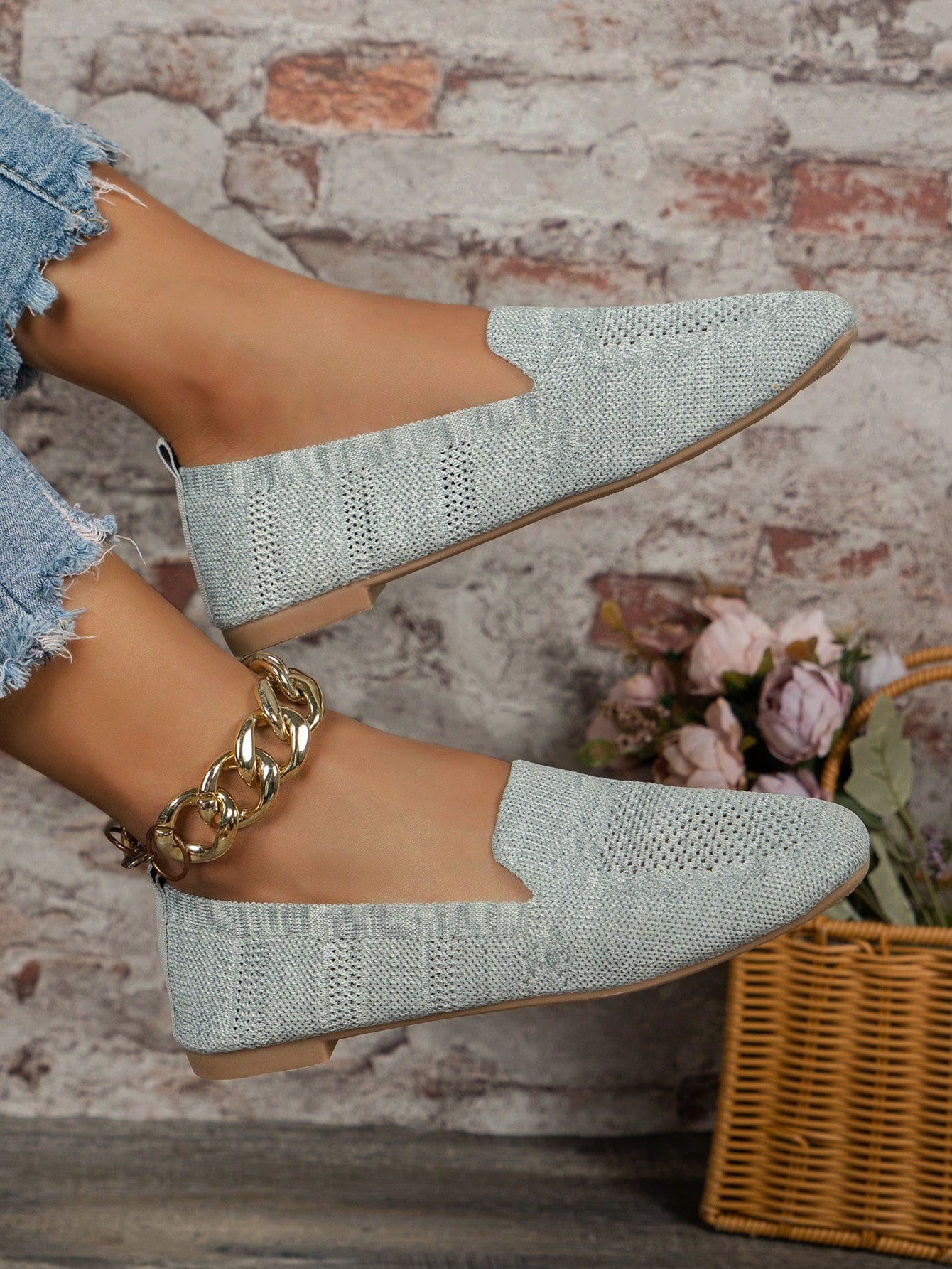 Outdoor Fashion Square Toe Breathable Women's Flat Shoes