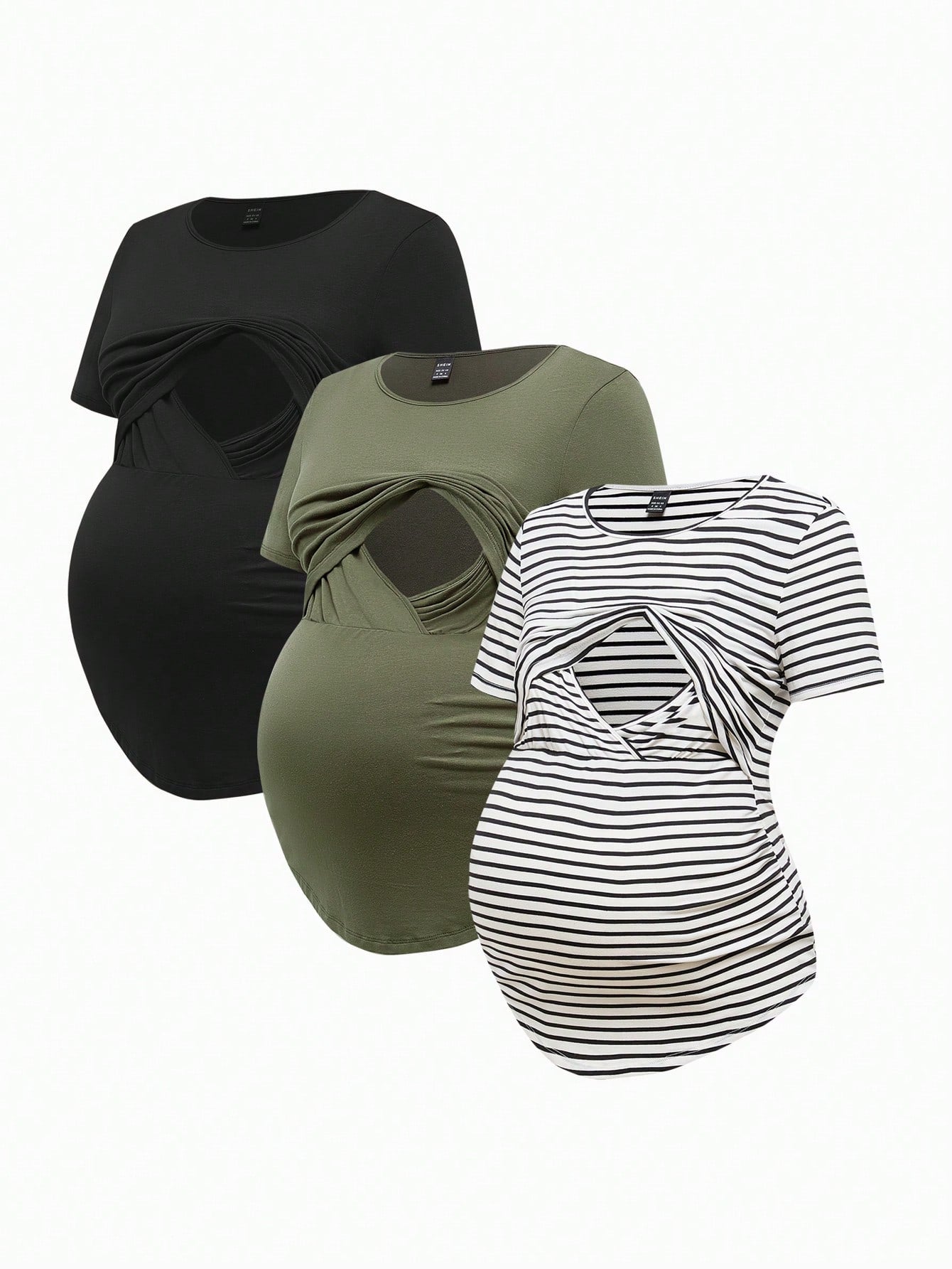 Modmama Maternity Summer Casual Nursing Clothes Round Neck Short Sleeve Slim Fit T-Shirt