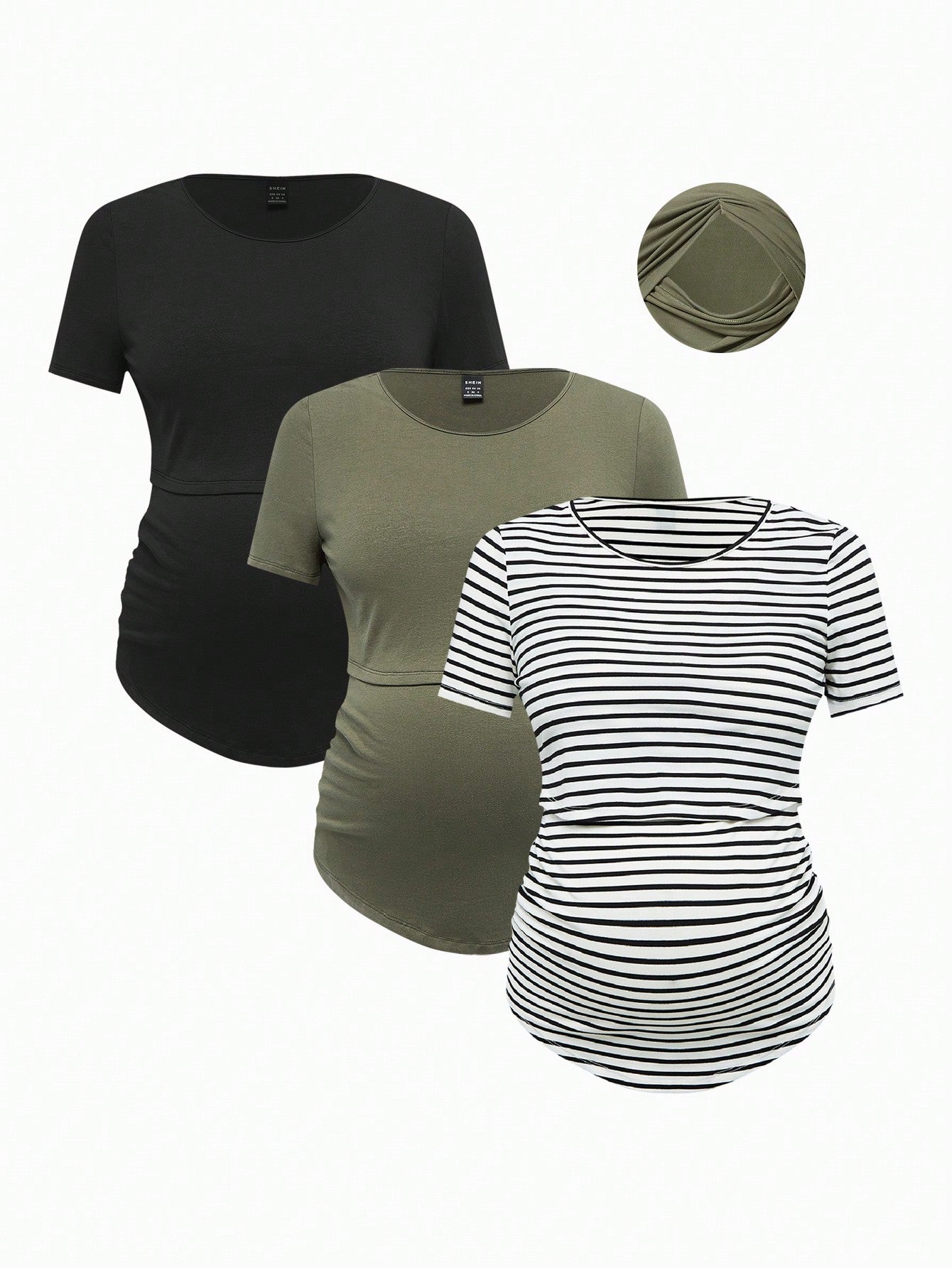 Modmama Maternity Summer Casual Nursing Clothes Round Neck Short Sleeve Slim Fit T-Shirt