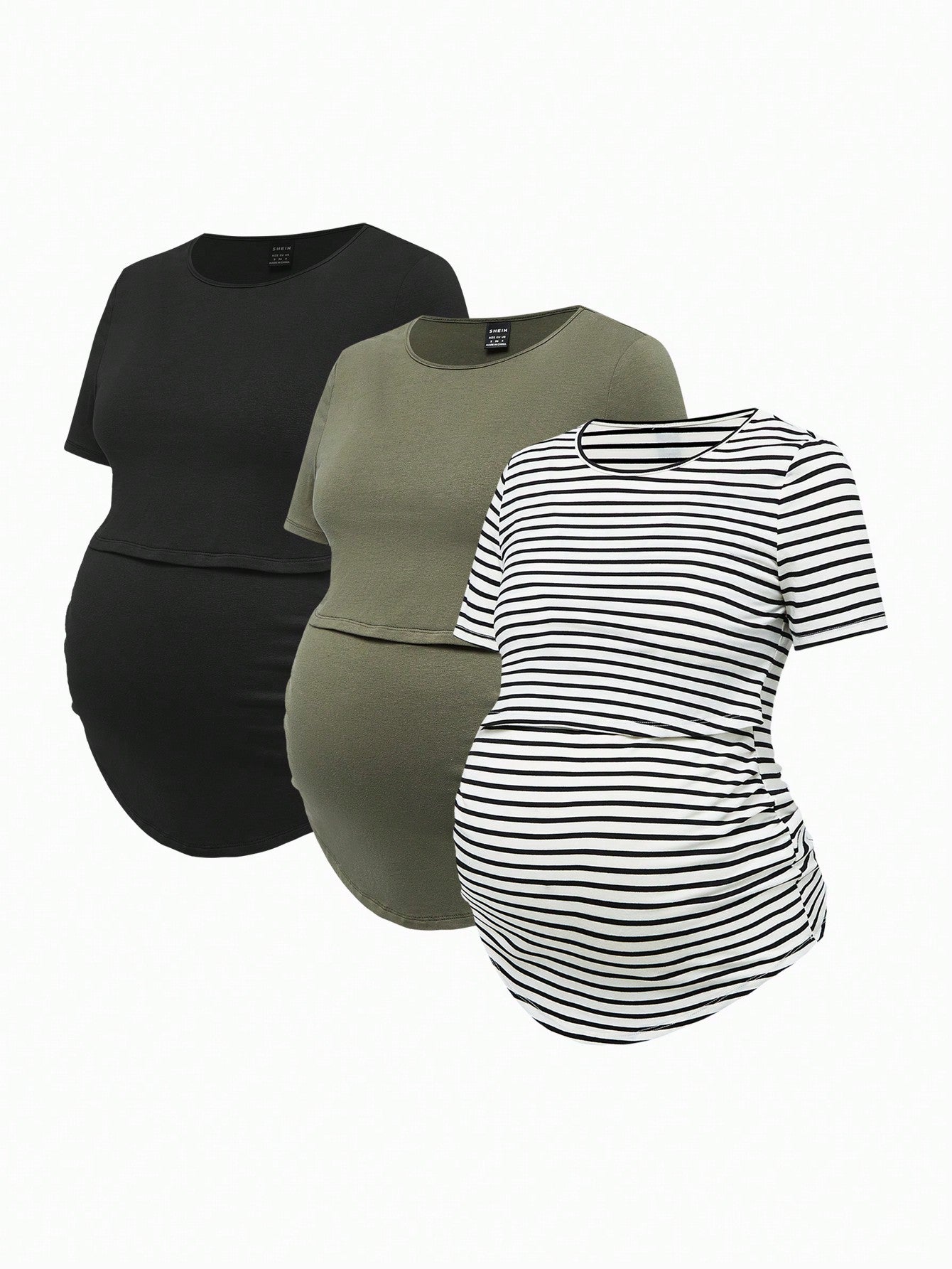 Modmama Maternity Summer Casual Nursing Clothes Round Neck Short Sleeve Slim Fit T-Shirt