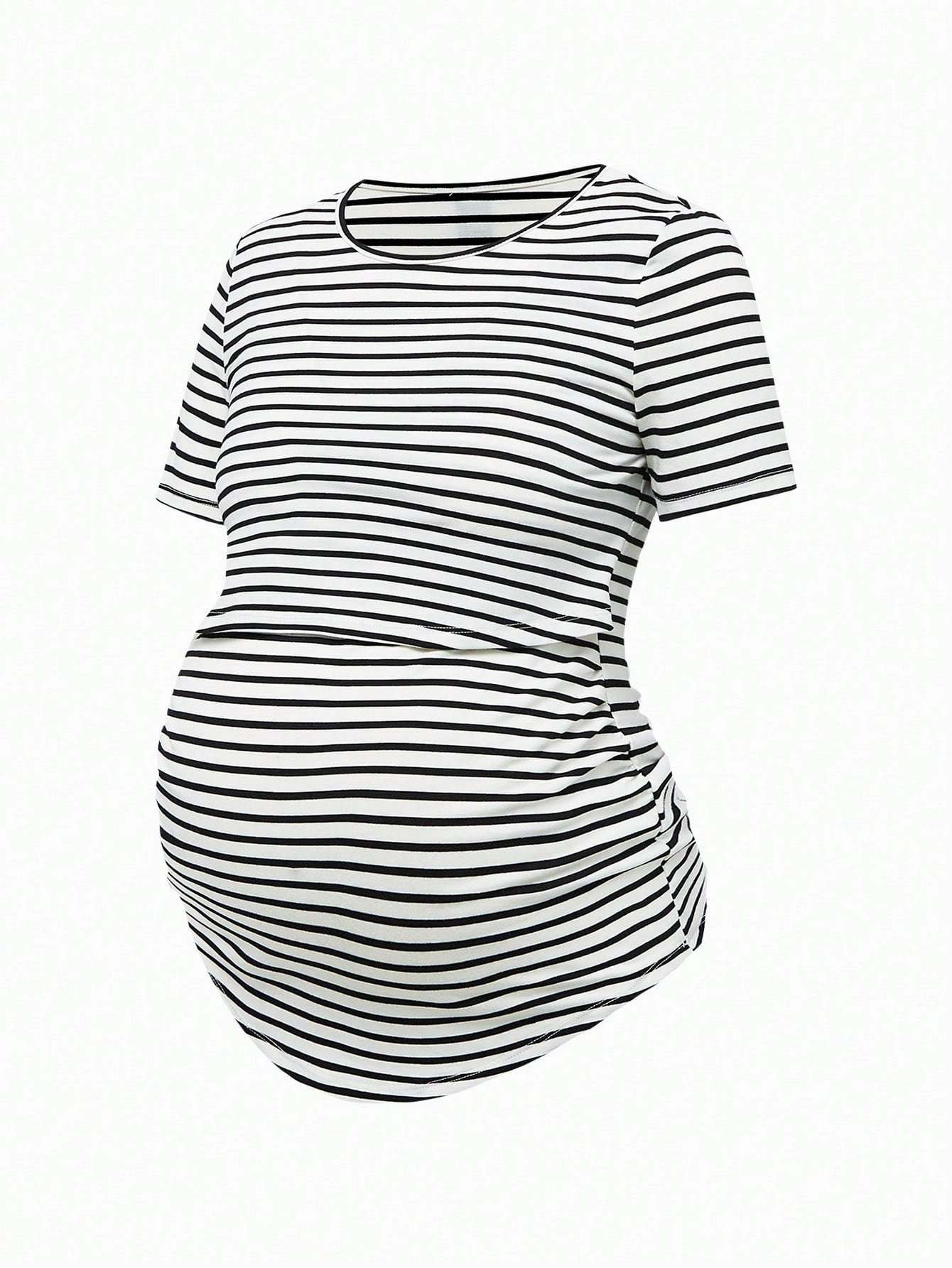 Modmama Maternity Summer Casual Nursing Clothes Round Neck Short Sleeve Slim Fit T-Shirt