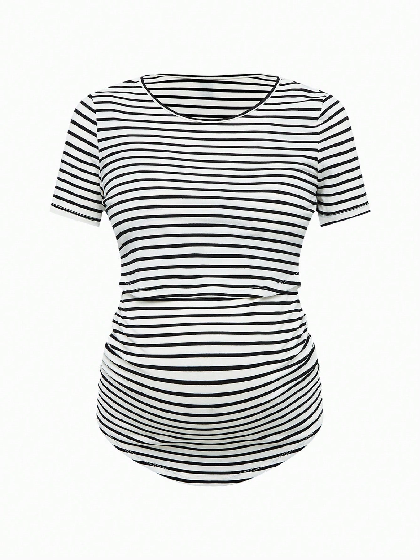 Modmama Maternity Summer Casual Nursing Clothes Round Neck Short Sleeve Slim Fit T-Shirt