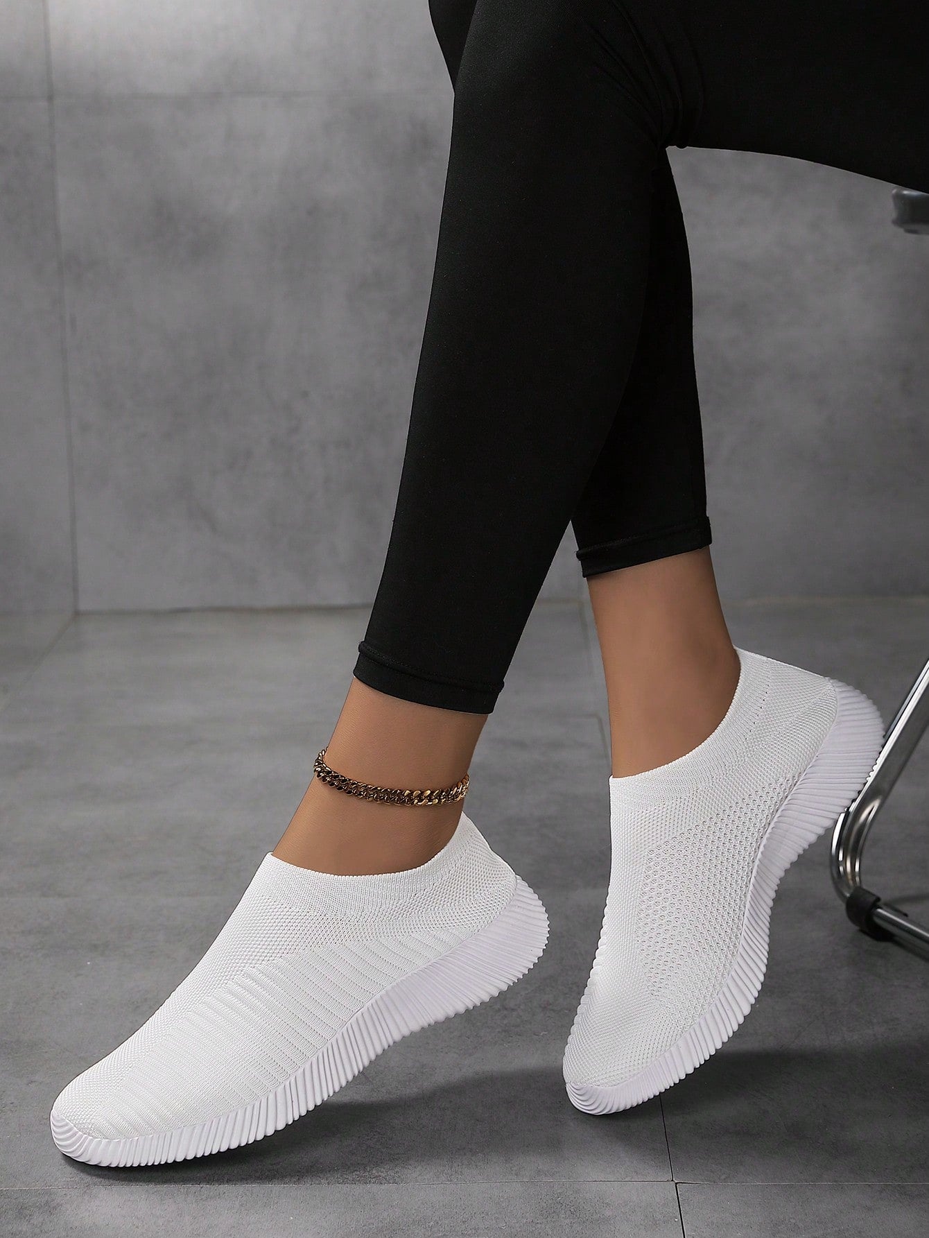 Women's Breathable Knit Casual Flat Loafers, Lightweight & Comfortable Slip-On Shoes, White