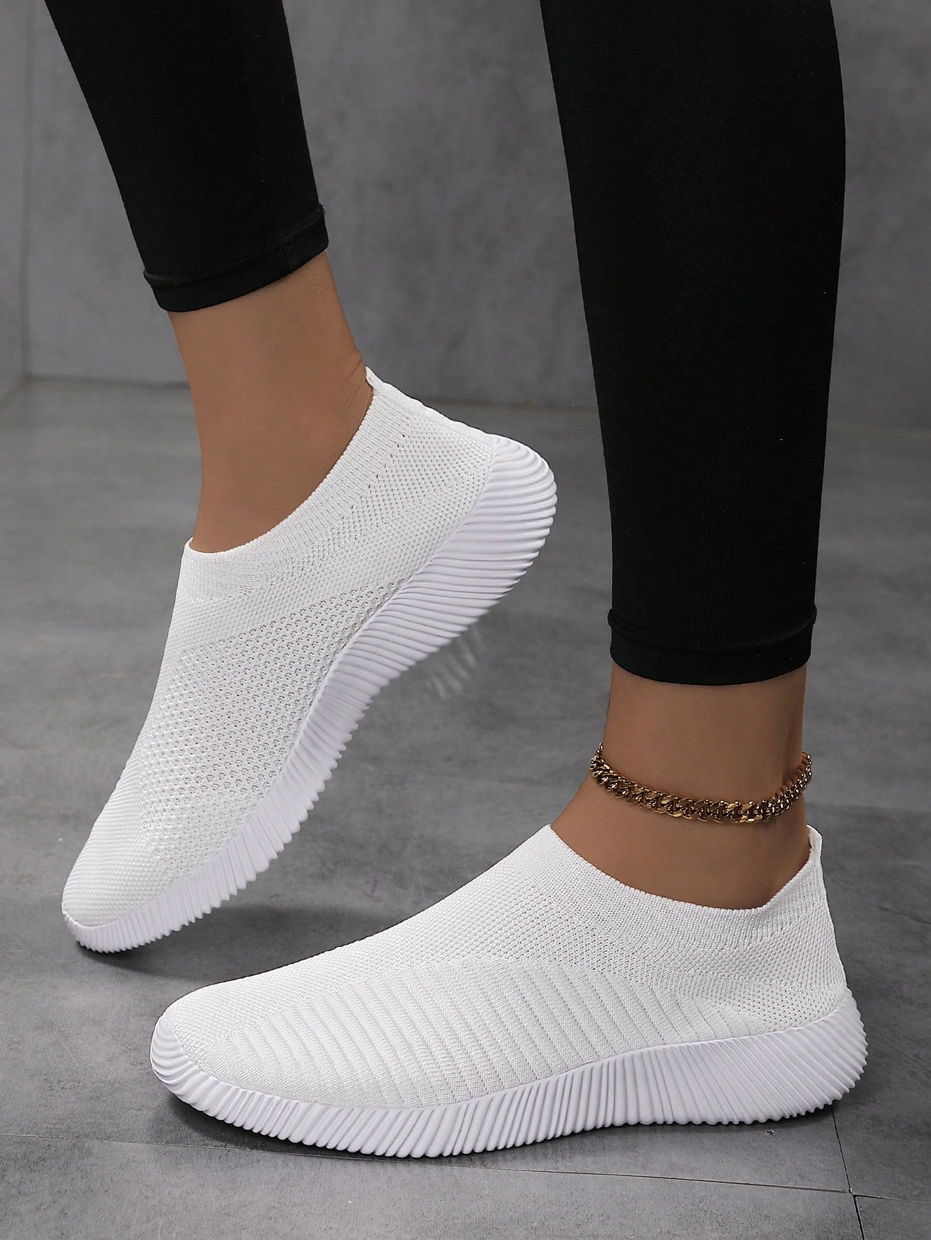 Women's Breathable Knit Casual Flat Loafers, Lightweight & Comfortable Slip-On Shoes, White