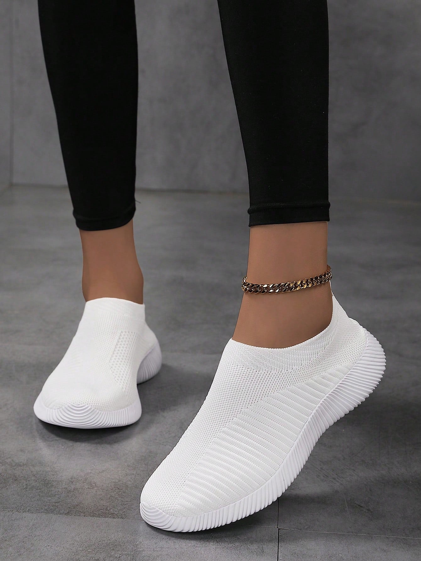 Women's Breathable Knit Casual Flat Loafers, Lightweight & Comfortable Slip-On Shoes, White