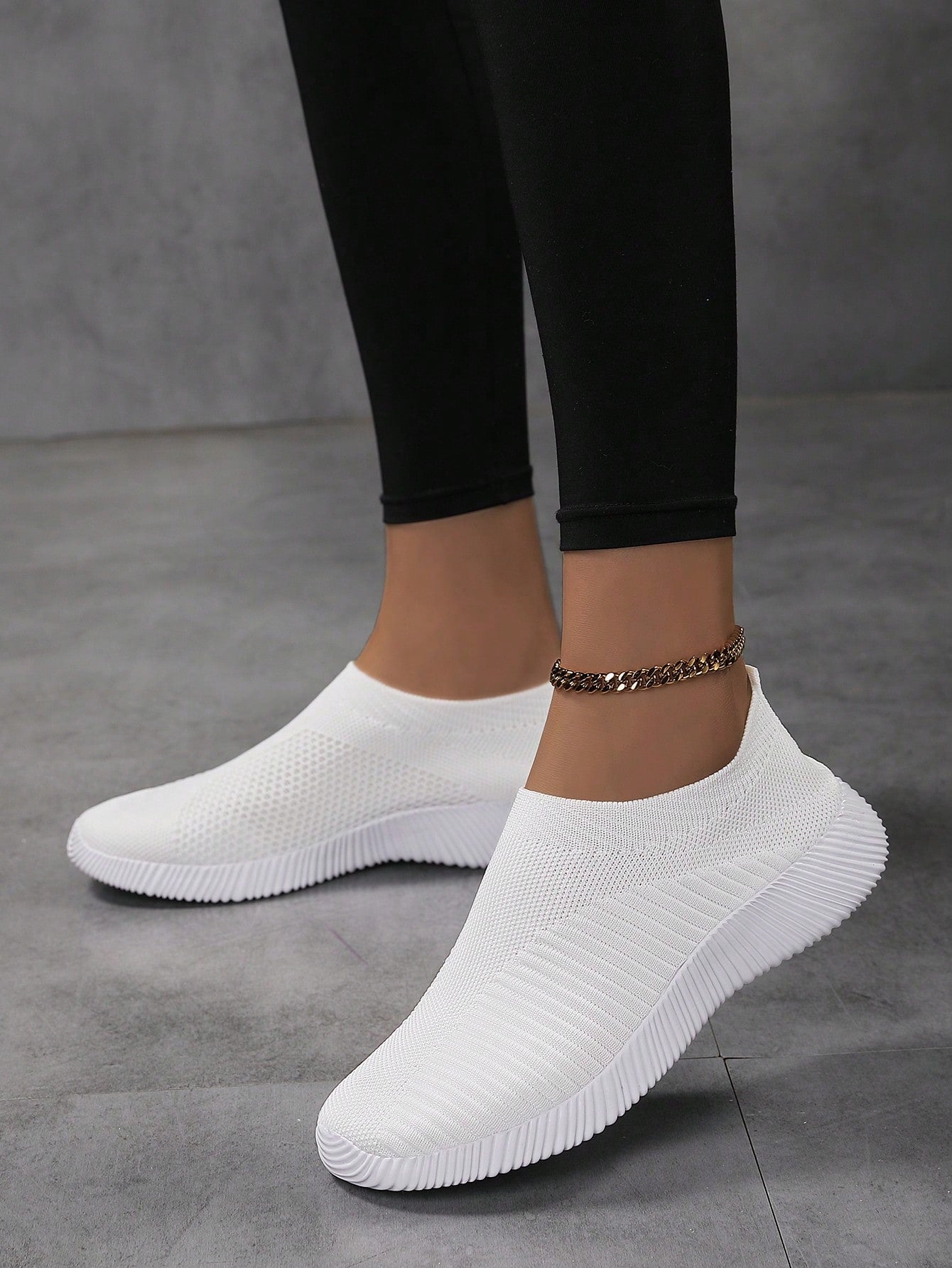 Women's Breathable Knit Casual Flat Loafers, Lightweight & Comfortable Slip-On Shoes, White
