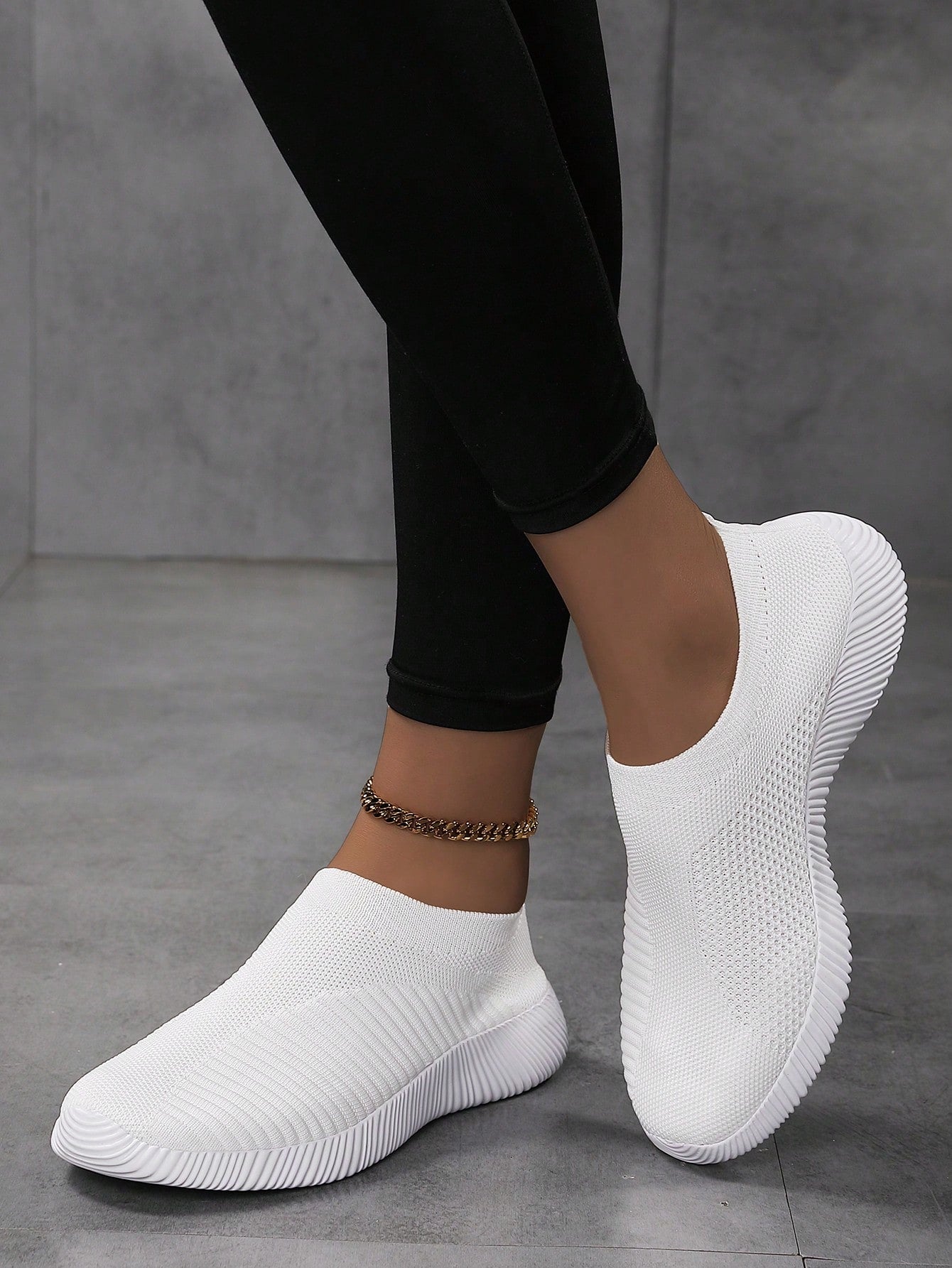 Women's Breathable Knit Casual Flat Loafers, Lightweight & Comfortable Slip-On Shoes, White