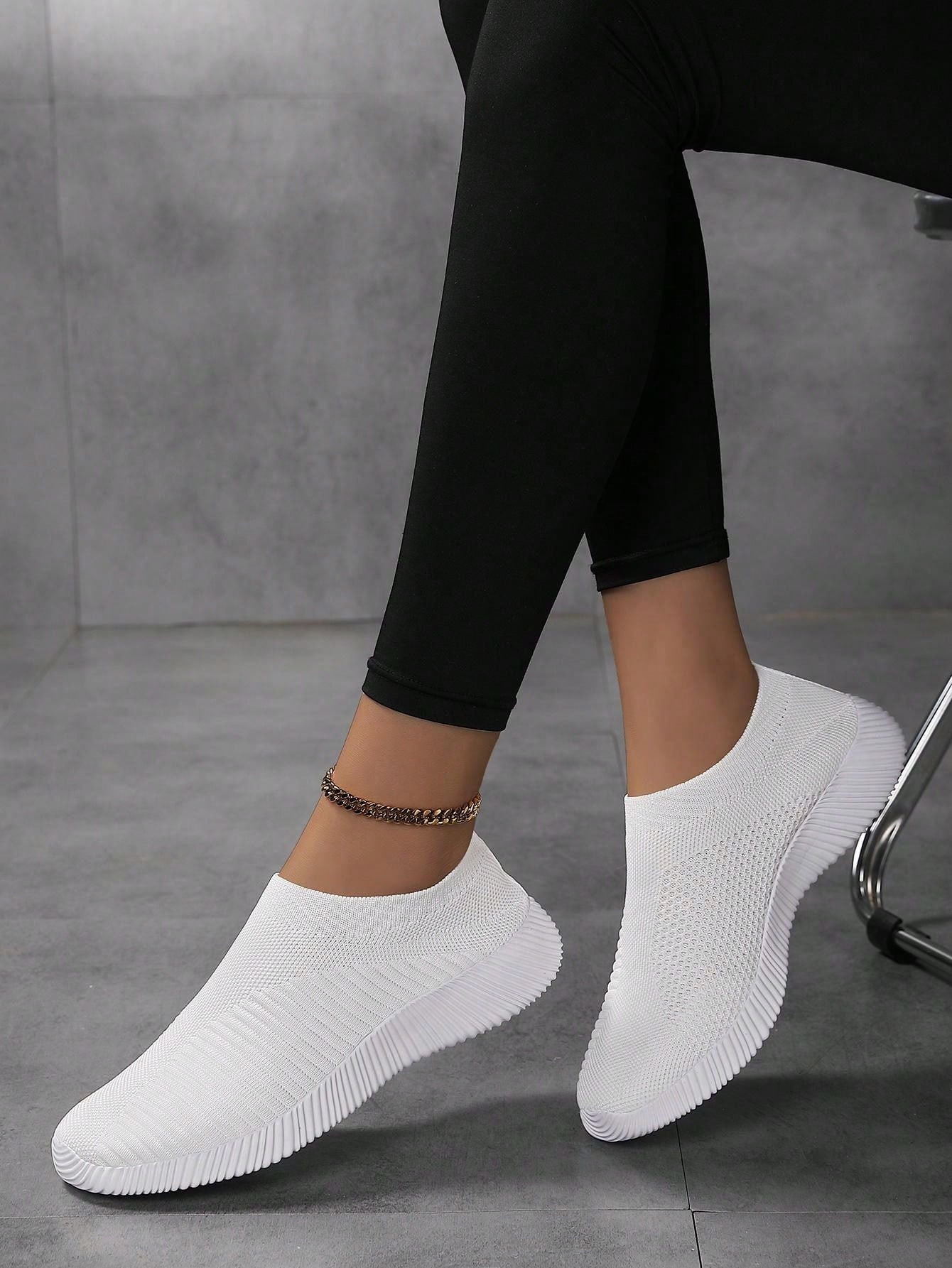 Women's Breathable Knit Casual Flat Loafers, Lightweight & Comfortable Slip-On Shoes, White