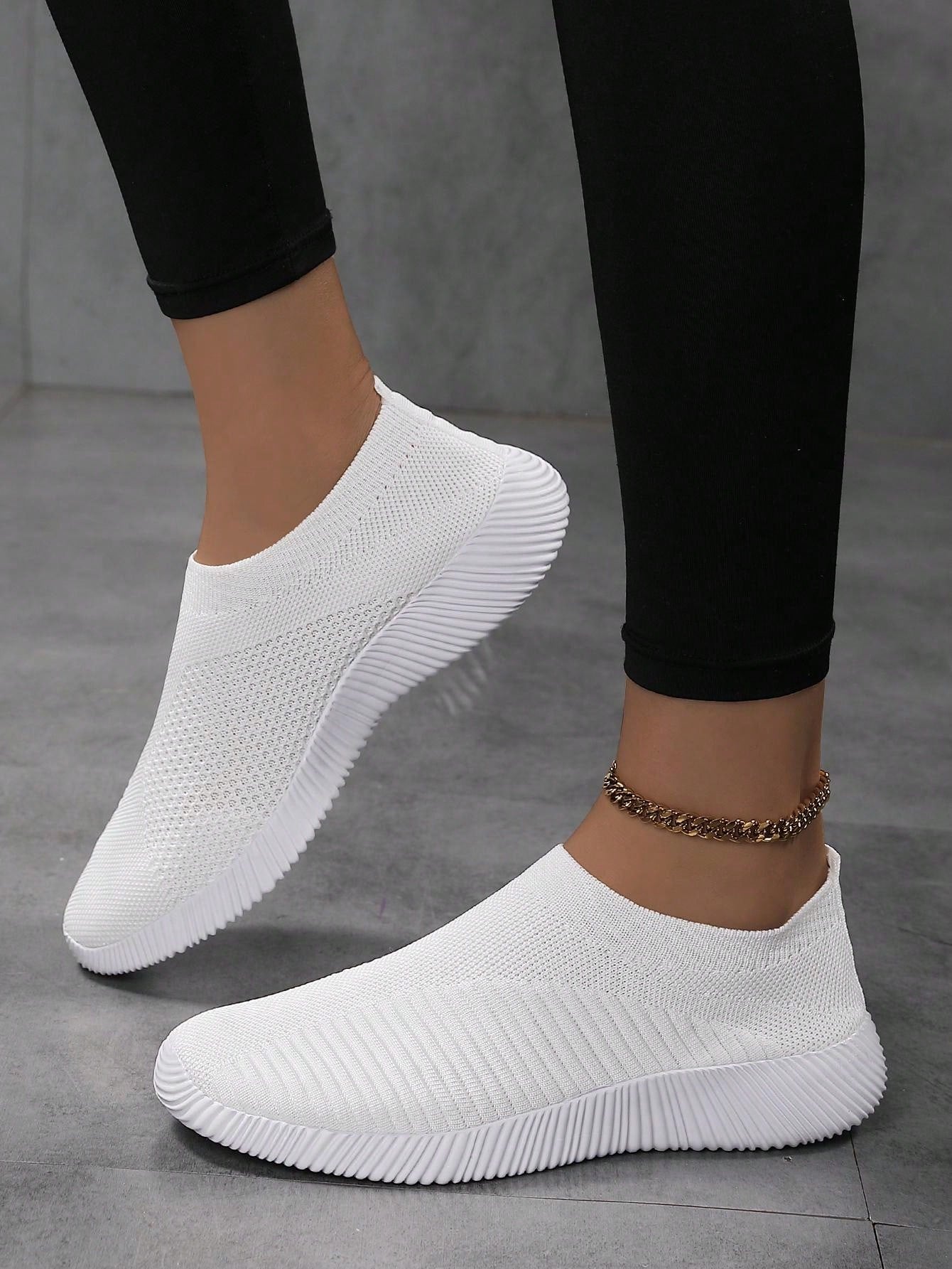 Women's Breathable Knit Casual Flat Loafers, Lightweight & Comfortable Slip-On Shoes, White