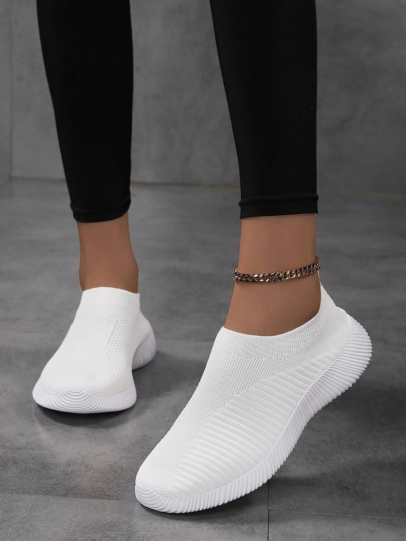 Women's Breathable Knit Casual Flat Loafers, Lightweight & Comfortable Slip-On Shoes, White