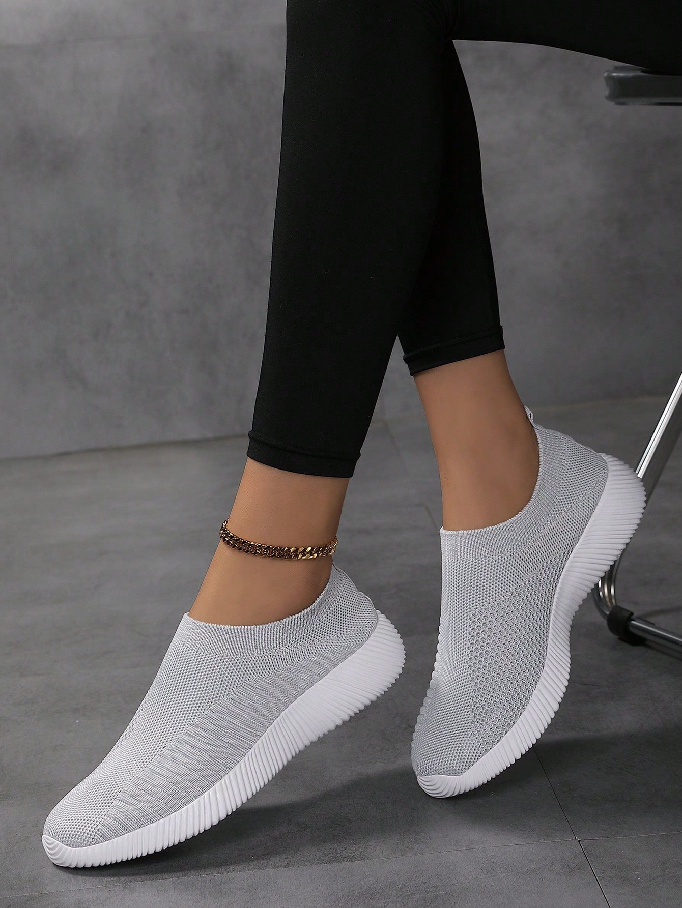 Women's Breathable Knit Casual Flat Loafers, Lightweight & Comfortable Slip-On Shoes, White