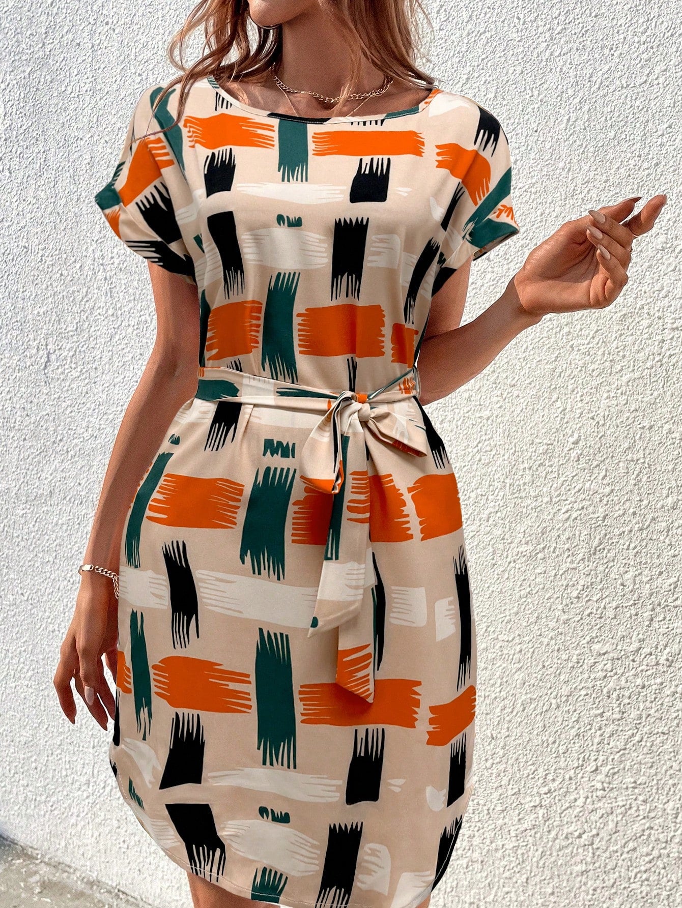 Clasi Women's Fashion Color Block Short Sleeve Dress