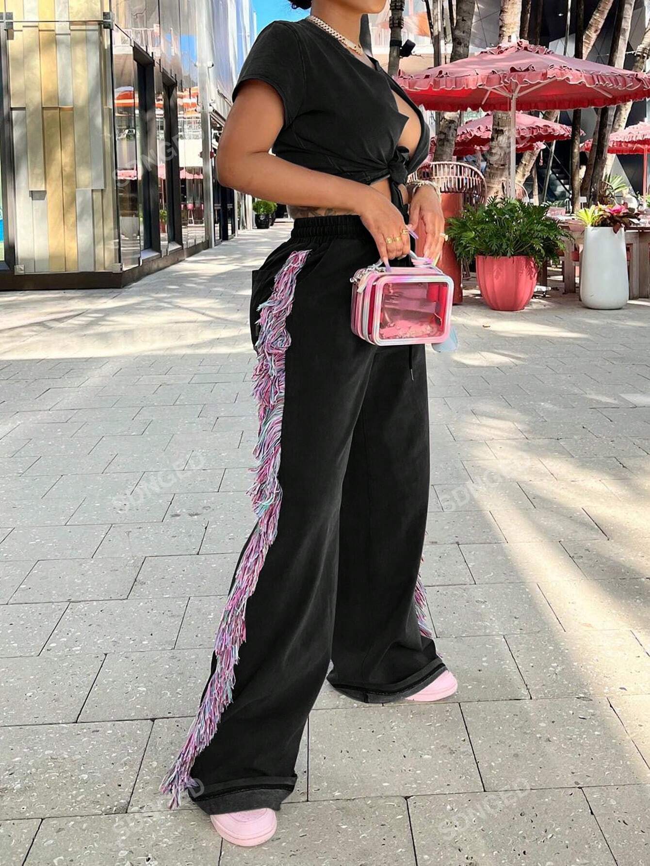 Women's Fashionable Summer Cool Fringe Side Detail Pants