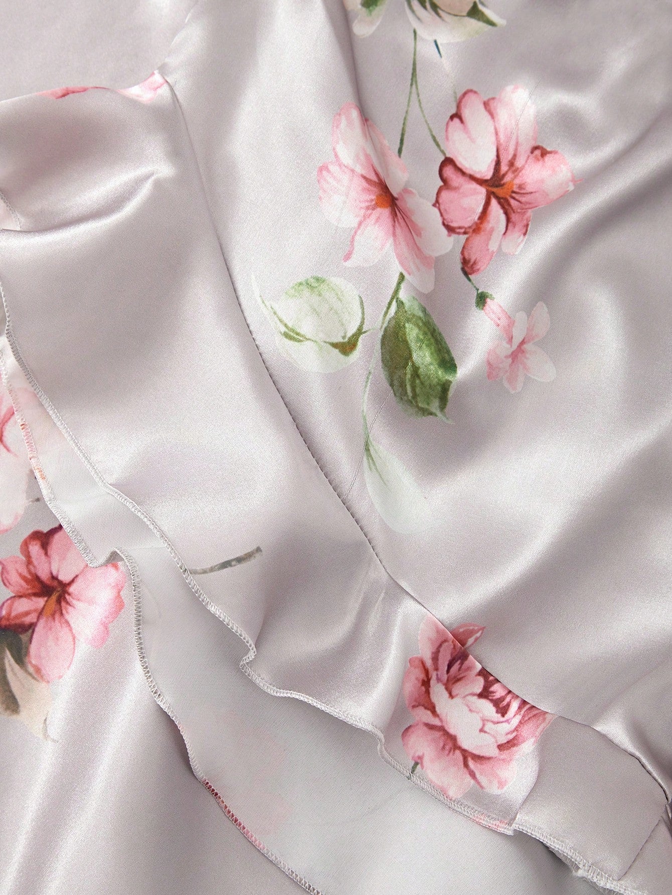 Women's Floral Printed Satin Pajamas Set - 5 Piece Set