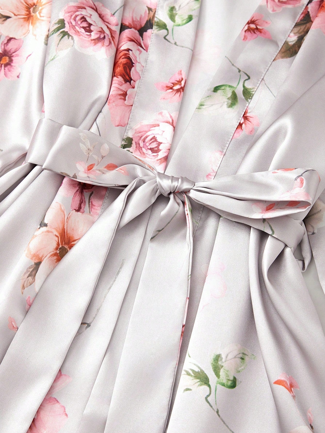 Women's Floral Printed Satin Pajamas Set - 5 Piece Set