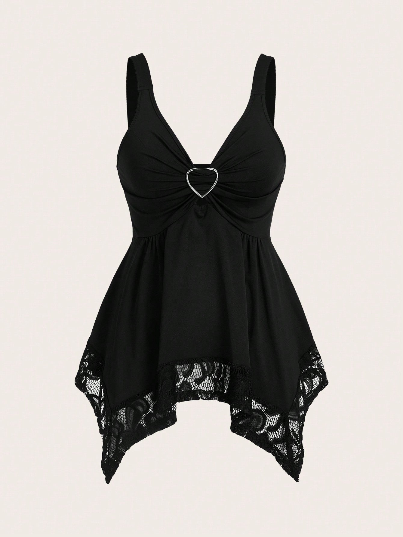 Sweetra Women Lace Decorated Heart Shaped And Floral Splicing Tank Top Y2K Outfit 