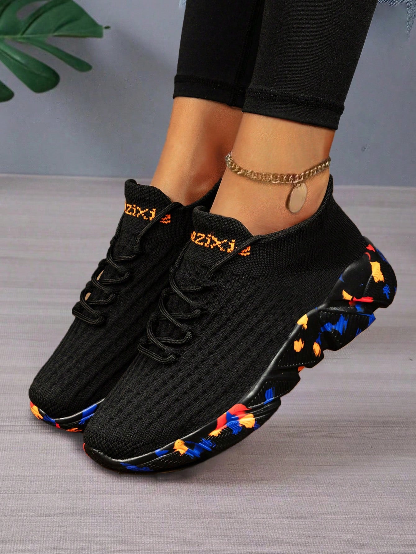 Women's Breathable Lightweight Shock Absorbing Athletic Shoes - Comfortable All-Season Lace-Up Casual Sneakers, With Braided Texture Elastic Fabric And Low-Top Style