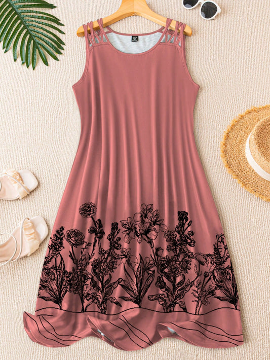 LUNE Plus Size Women Fashionable Summer Elegant Printed Sleeveless Dress