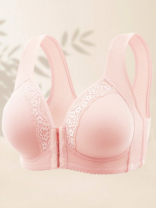 Women Front Closure Wireless Bra, Comfortable Breathable Front-Closure Simple Bra, Lingerie