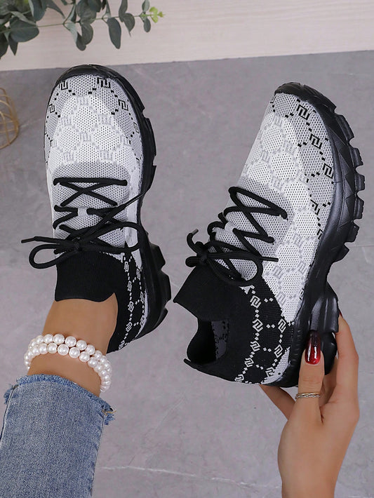 Women Colorblock Lace Up Casual Outdoor Sports Shoes