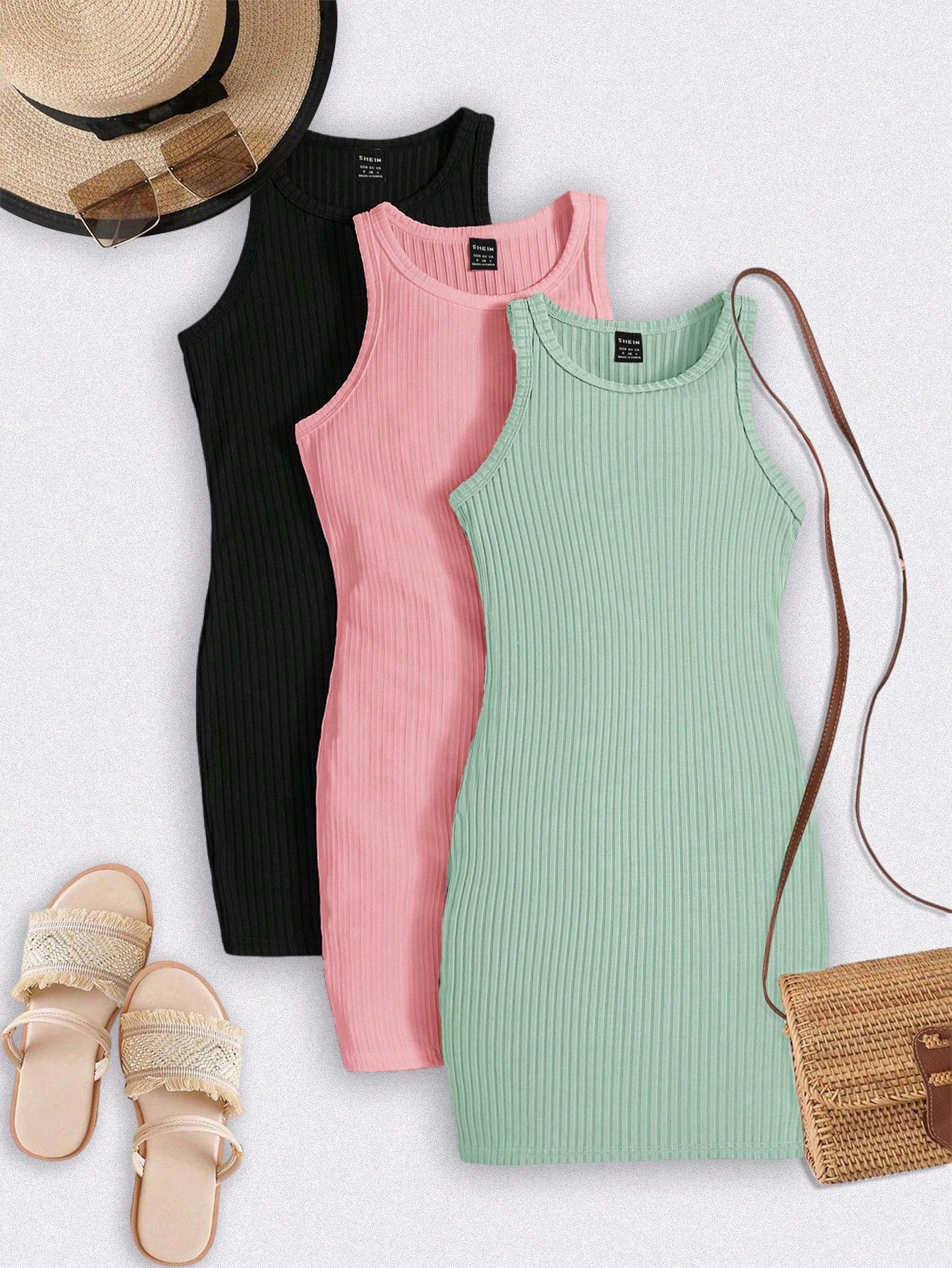 LUNE Sport Game  Day Tracksuit  Women's 3pcs Athleisure Sports Tracksuit Set - Ribbed Crew Neck Sleeveless Fitted Dress & Contrast Trim