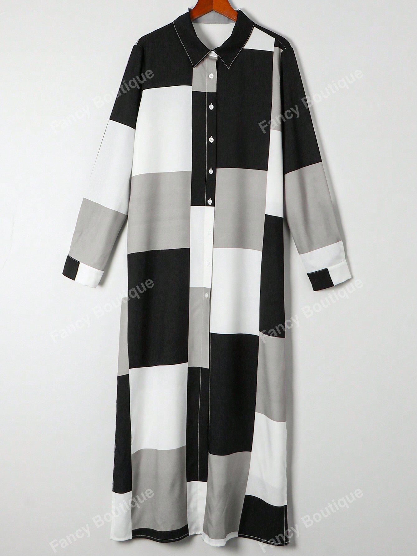 Women Fashion Collared Long Sleeve Color Block Button Up Dress,Ladies Casual Button,Button Front,Split Long Sleeve Shirt Collar Regular Fit Long Multicolor Regular Sleeve Colorblock,Plaid Shirt Women Long Dresses,Spring/Fall,Casual Daily Wear