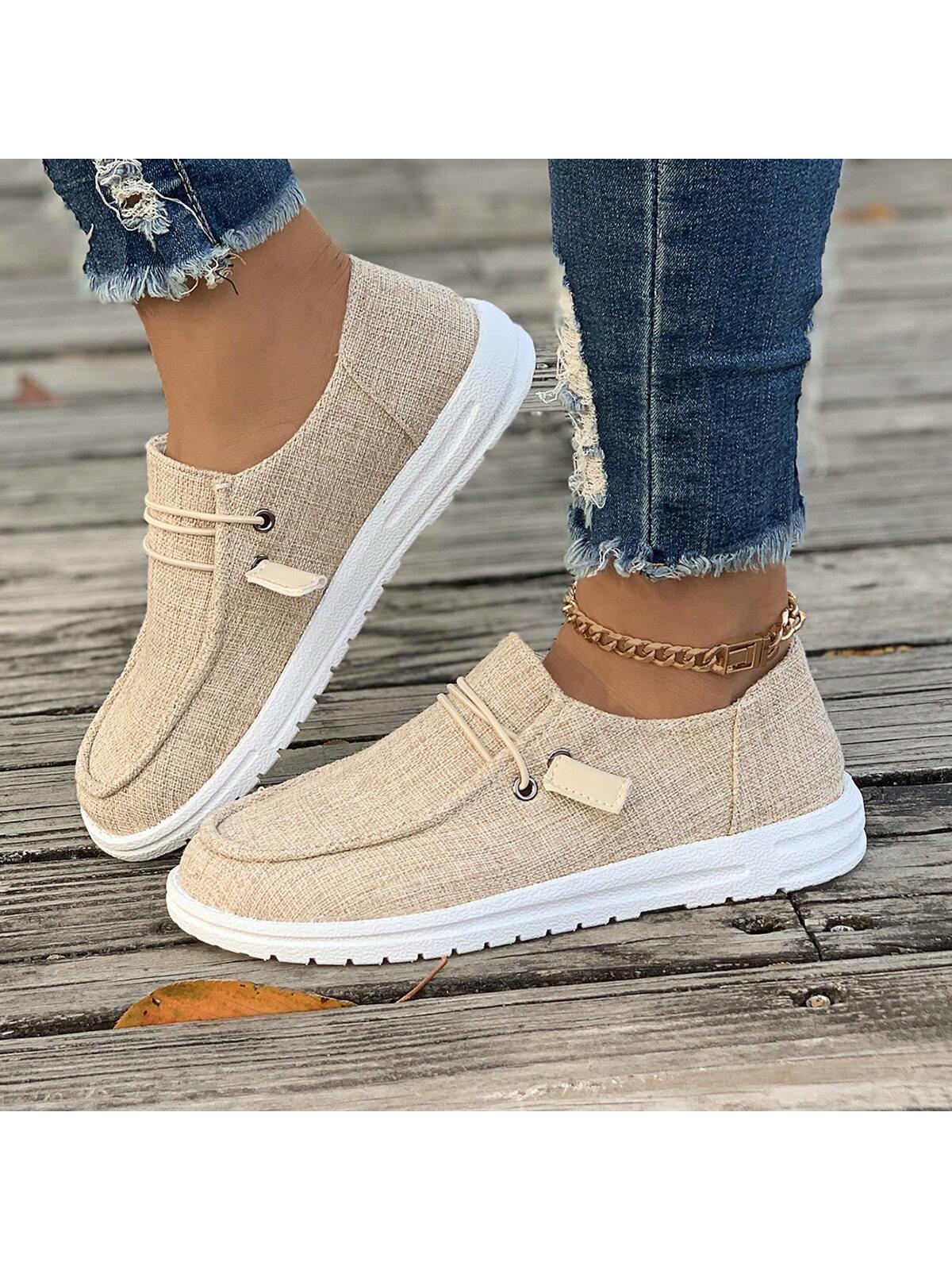 1 Pair Women's Slip-Resistant Round Toe Canvas Comfortable Lightweight Flat Shoes