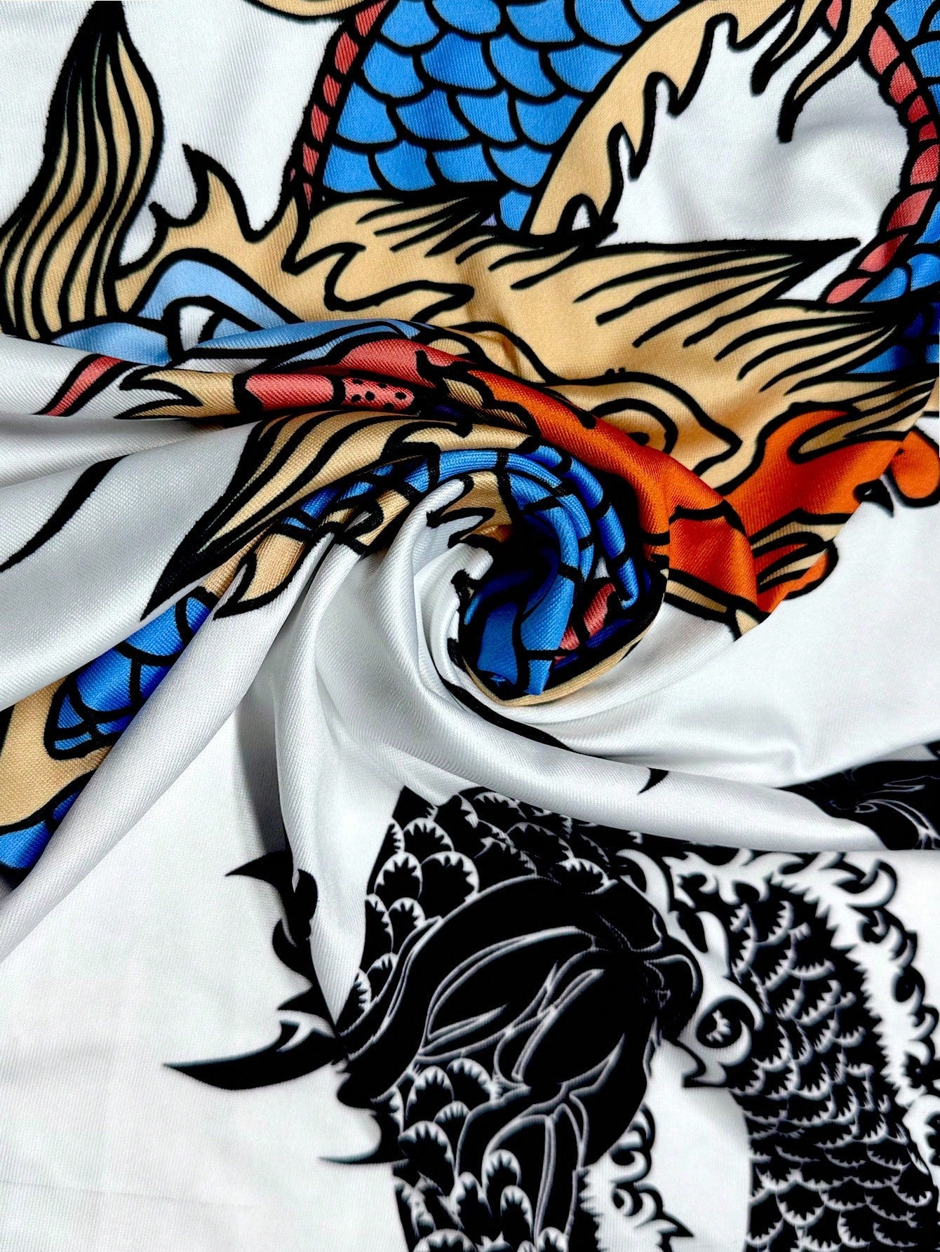 Unity Chinese Dragon Print Random Cut Women Summer Stand Collar Short Sleeve Elegant Dress