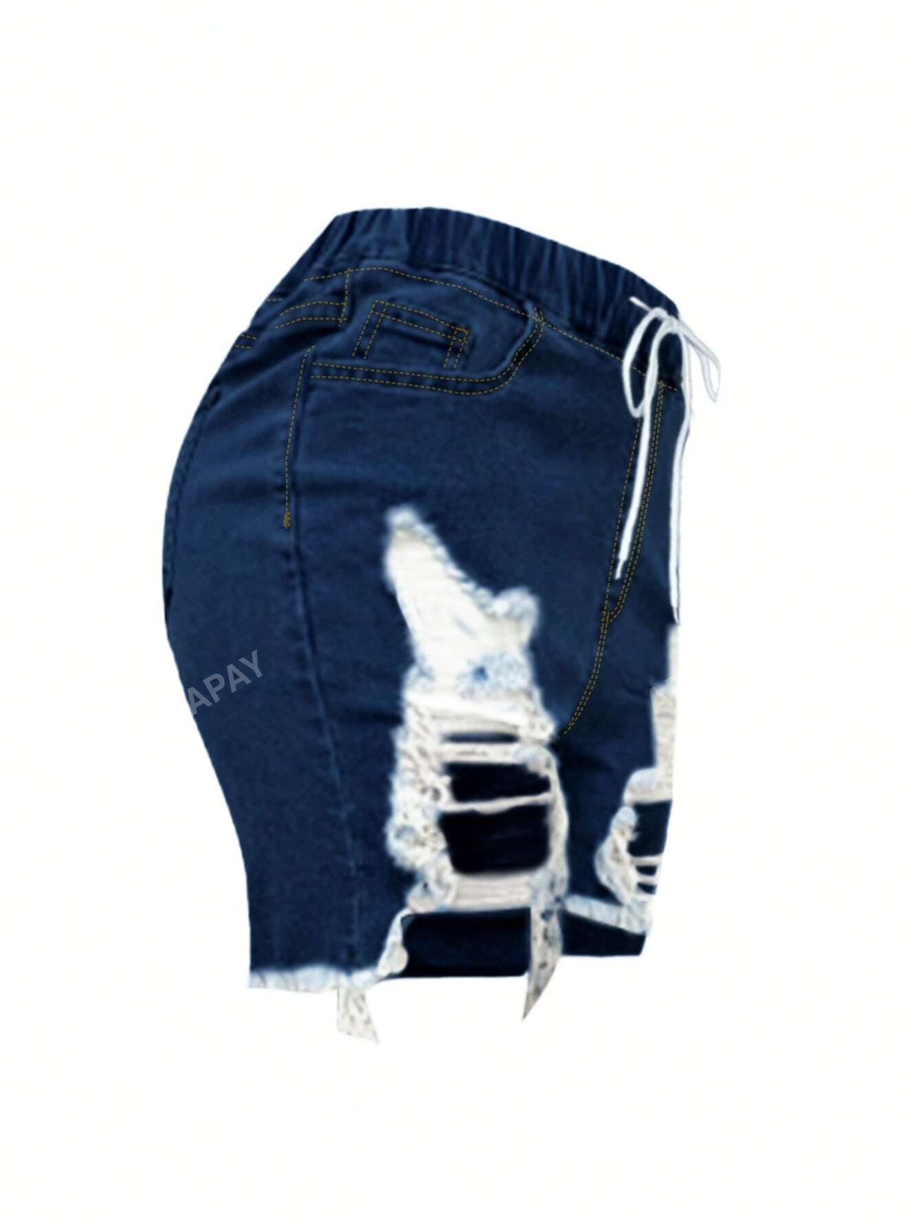 Ripped Elastic Waistband Denim Shorts