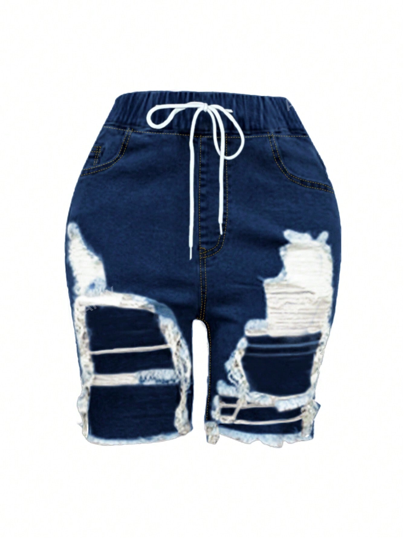 Ripped Elastic Waistband Denim Shorts
