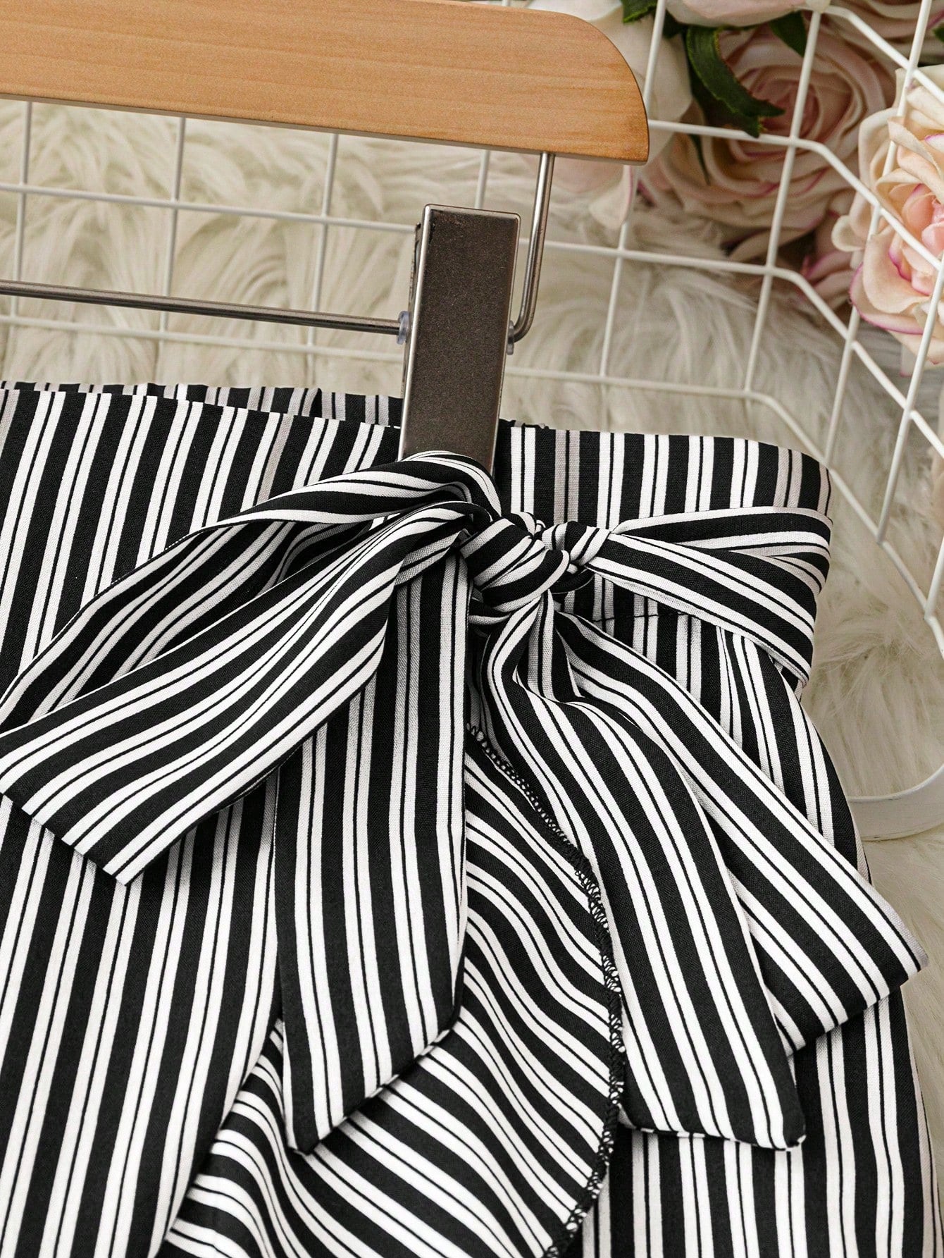 LUNE Plus Size Spring & Summer Casual Color-Block Striped Tie Waist Ruffled Wrap Skirt Ruffle Shorts