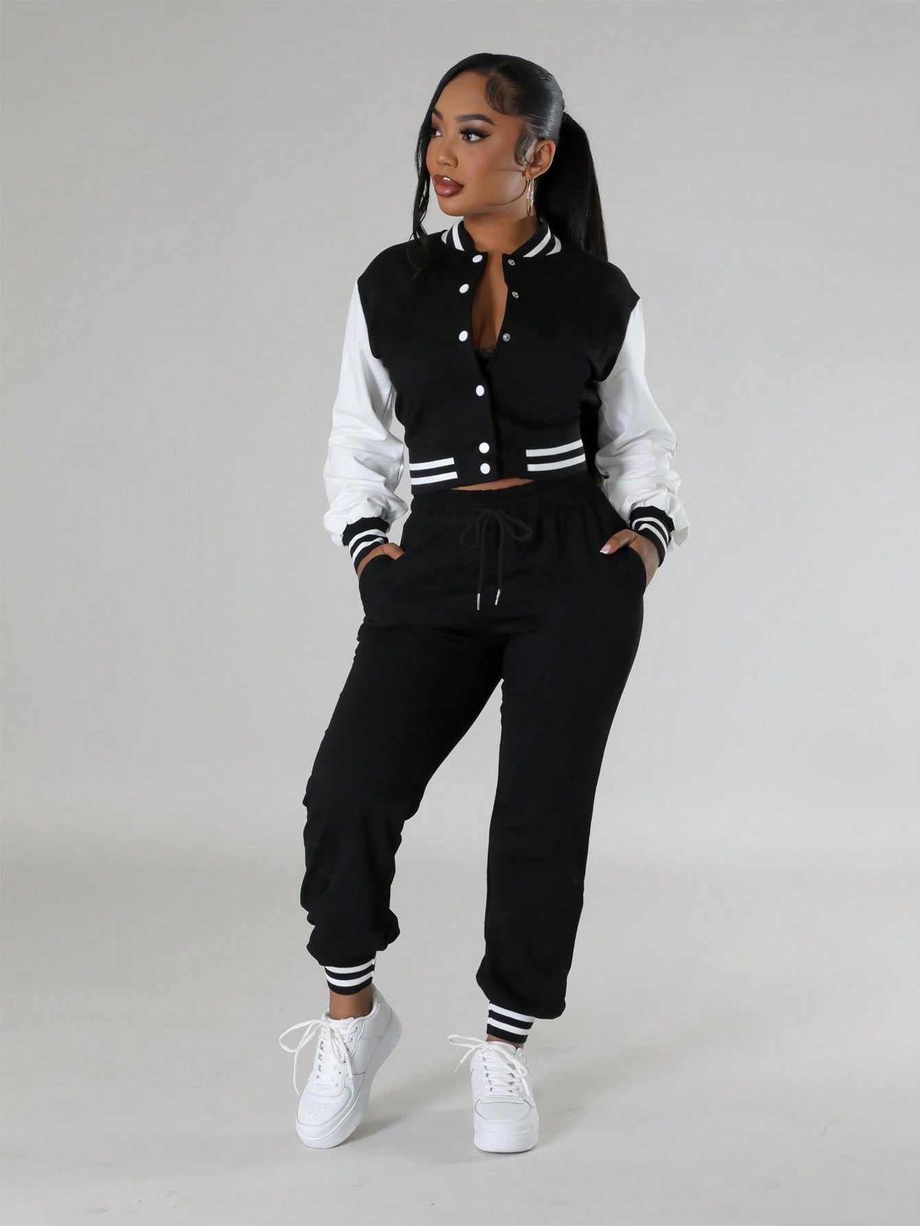 Ladies' Fashionable Casual Sports Style Baseball Suit Sports Pants Two-Piece Set