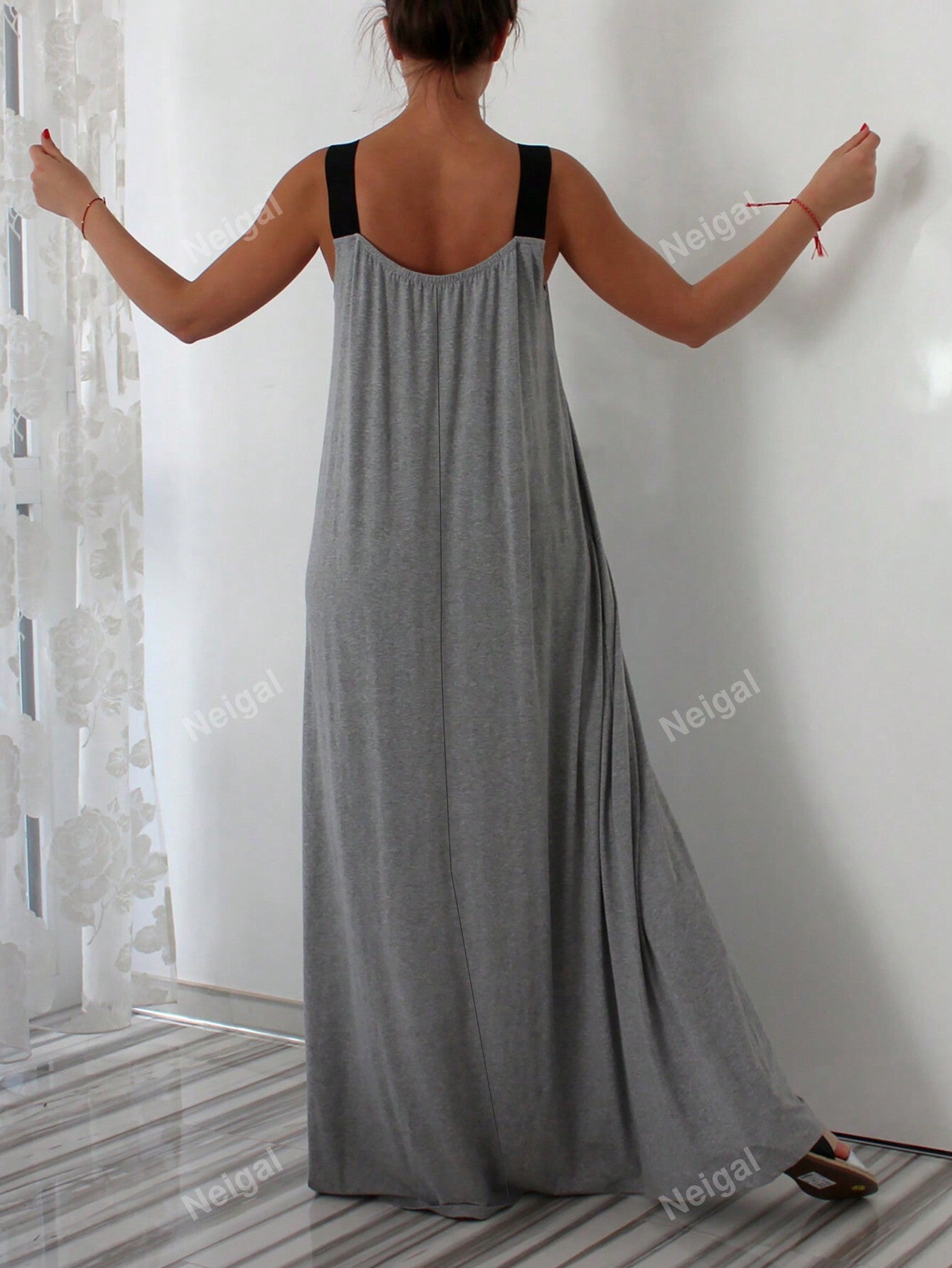 Plus Size Color Block Shoulder Strap Hidden Pocket Design Loose Casual Summer Dress