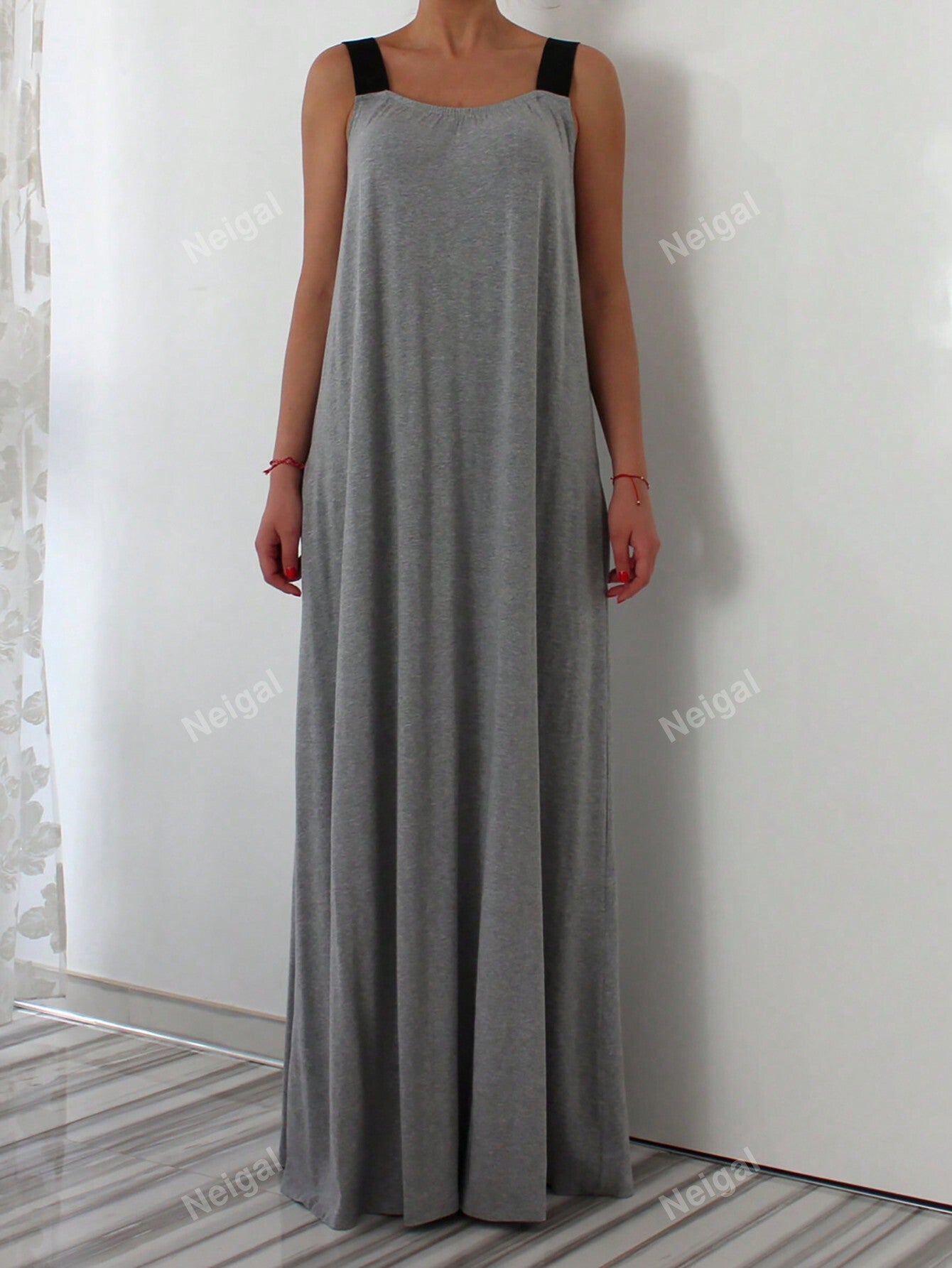 Plus Size Color Block Shoulder Strap Hidden Pocket Design Loose Casual Summer Dress