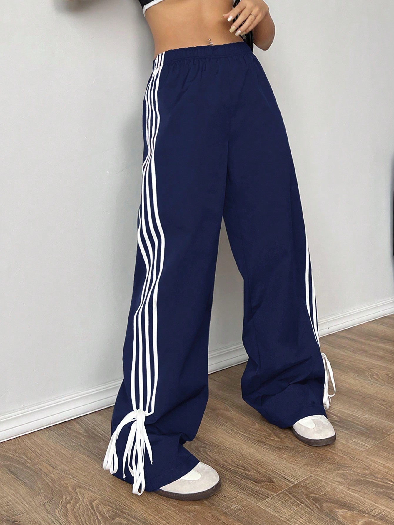 EZwear Women Casual Leopard Print Side Bow Tie Pants