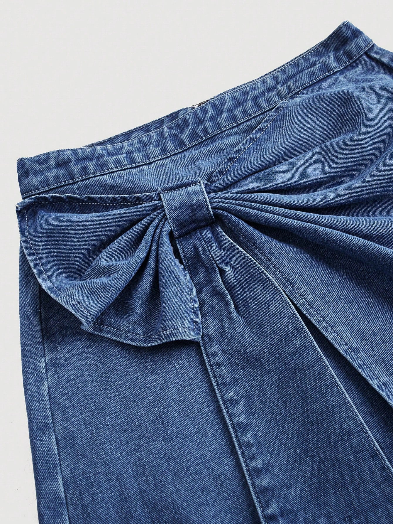 MOD High Waisted Blue Denim Mini Skirt With Bowknot For Women