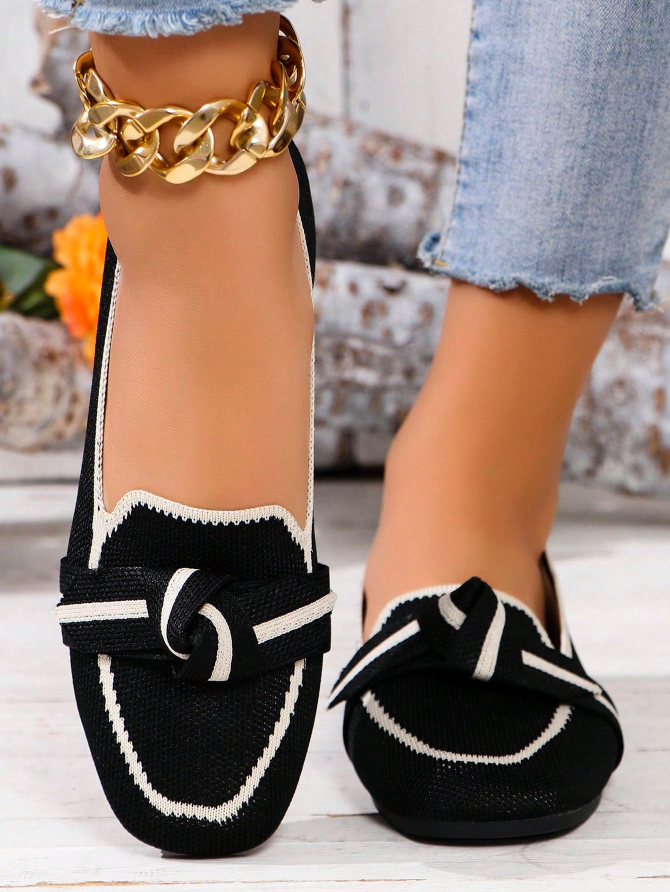 New Fashion Women Flat Loafers, Breathable Fabric Slip-On Shoes For Women, Square Toe Flat Shoes, All Season