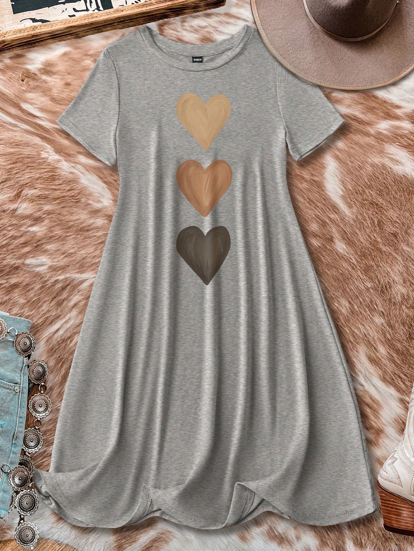 EMERY ROSE Women's Casual Love Print Round Neck Short Sleeve Bodycon Mini Dress, Summer