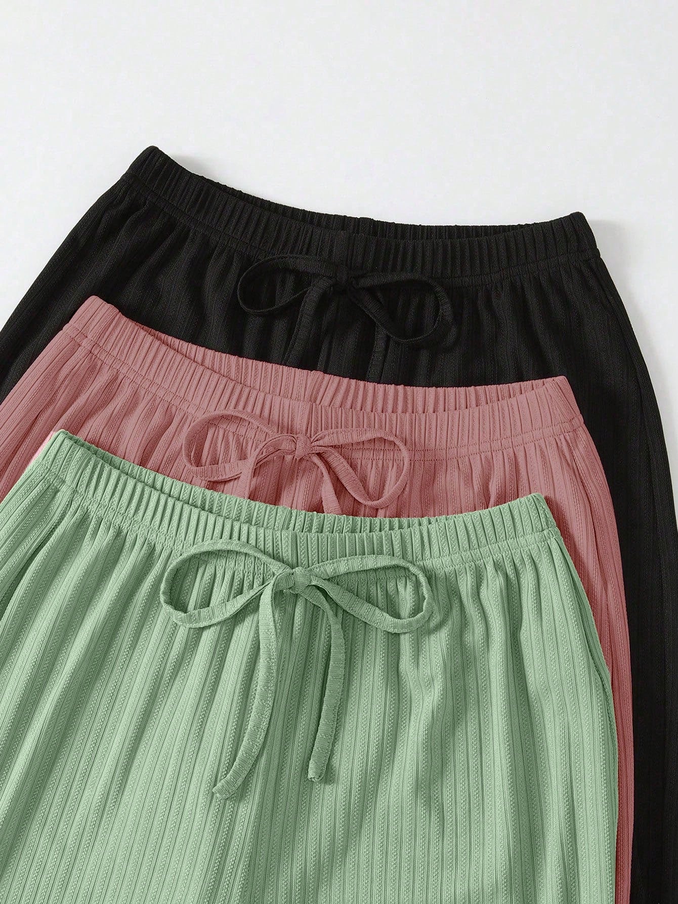 3pcs Women Lace Trim Top And Shorts Pajama Set