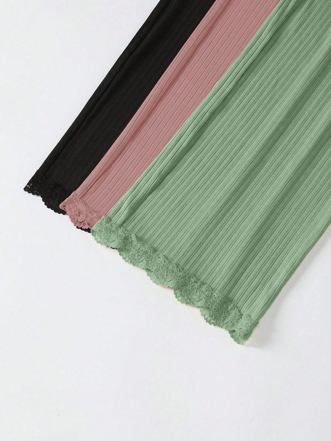 3pcs Women Lace Trim Top And Shorts Pajama Set