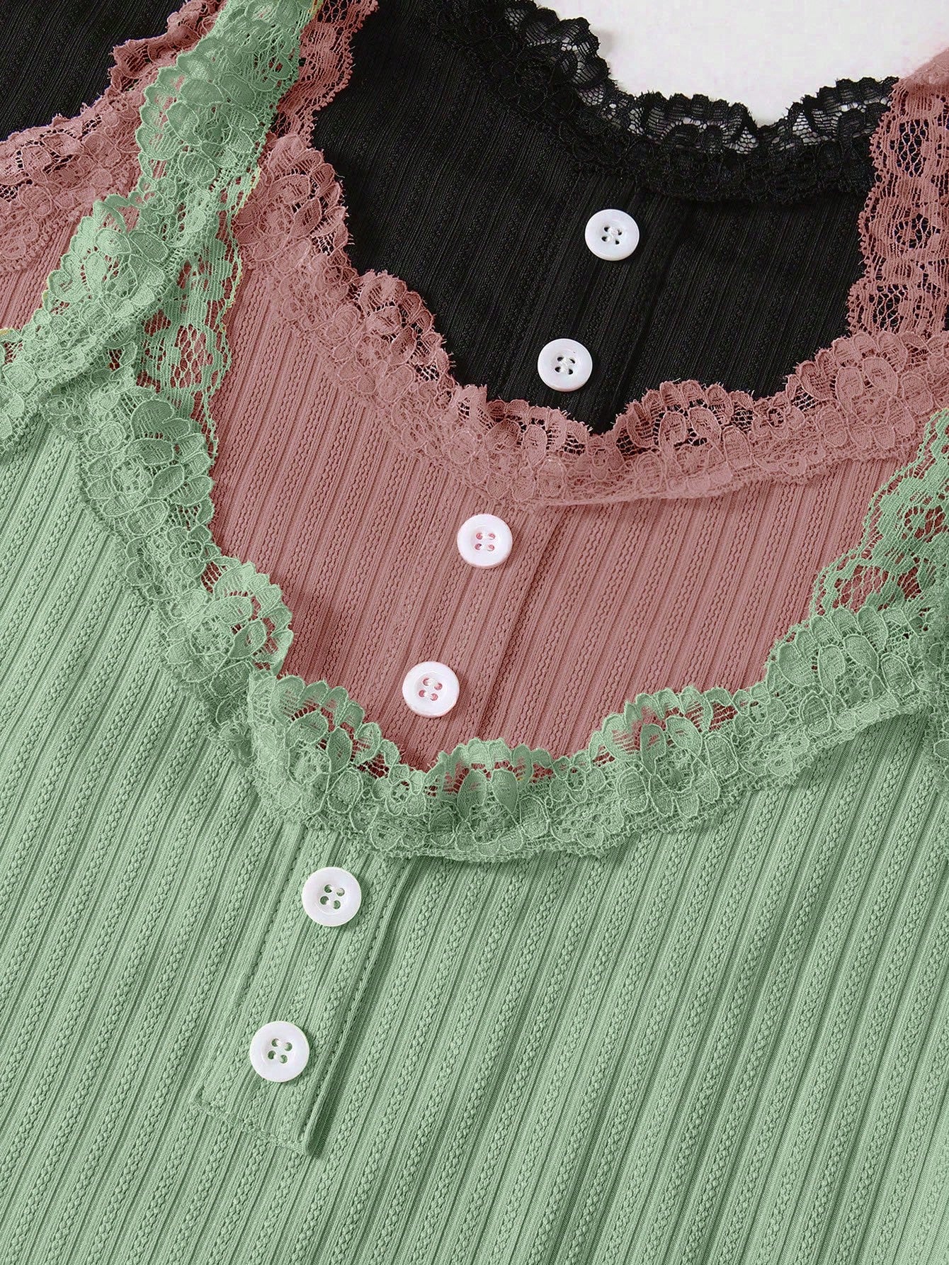 3pcs Women Lace Trim Top And Shorts Pajama Set