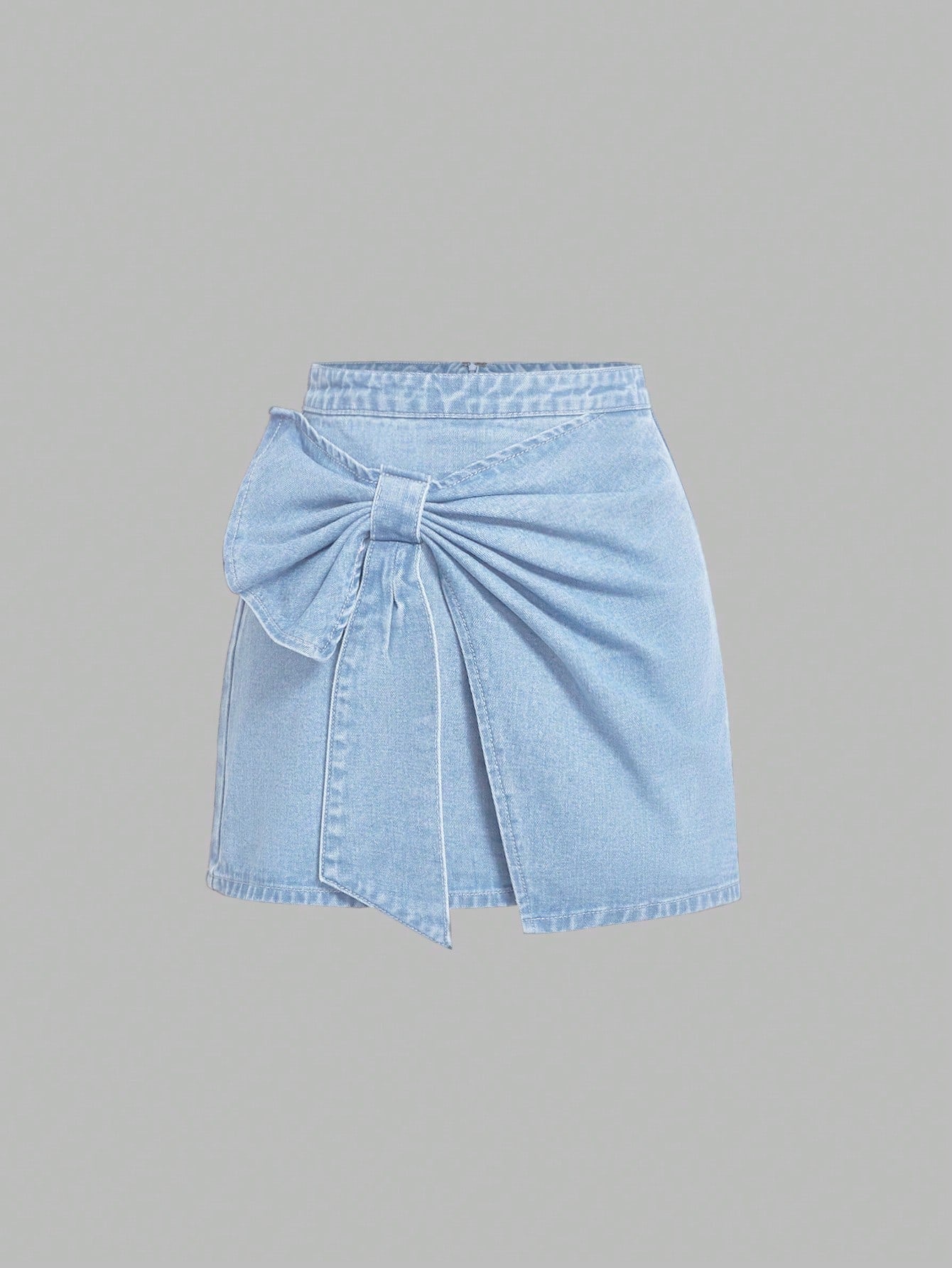 MOD High Waisted Blue Denim Mini Skirt With Bowknot For Women