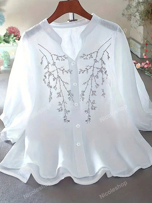 Women's Summer Casual Notched Collar Printed Button-Front Shirt