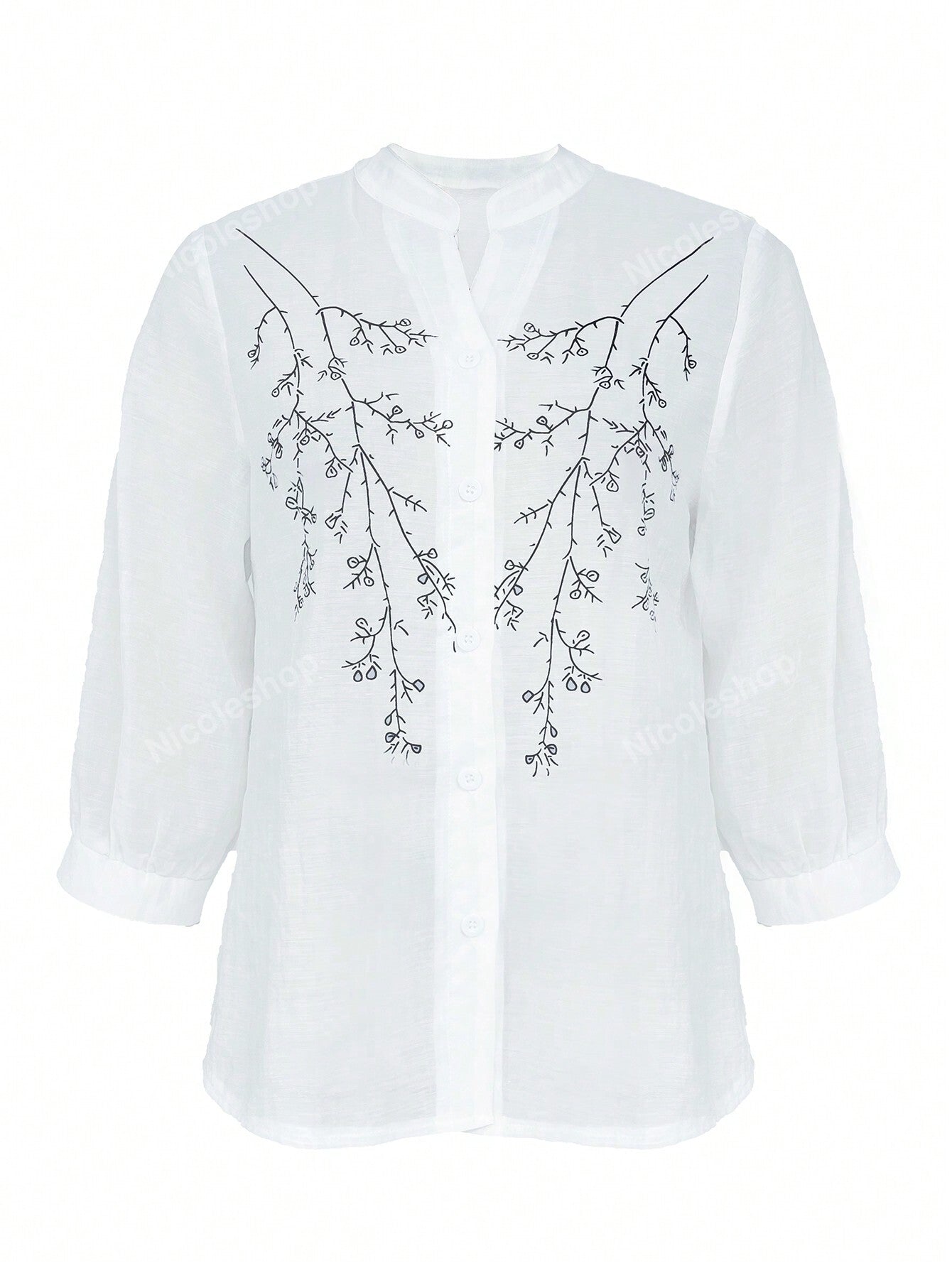 Women's Summer Casual Notched Collar Printed Button-Front Shirt